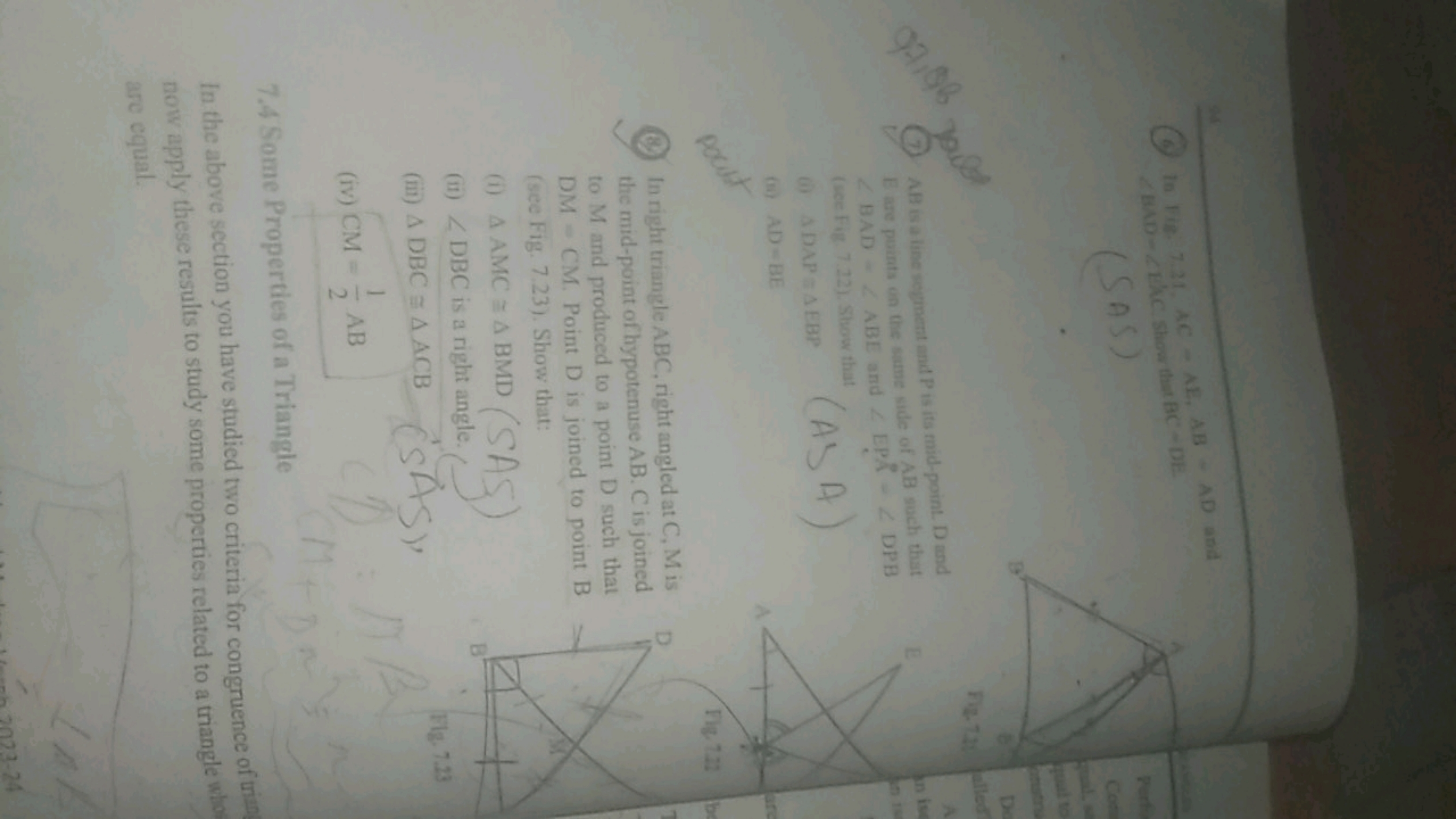 In Fig. 7.21, AC-AE, AB - AD and
BAD-EAC. Show that BC-DE
(SAS)
AB is 