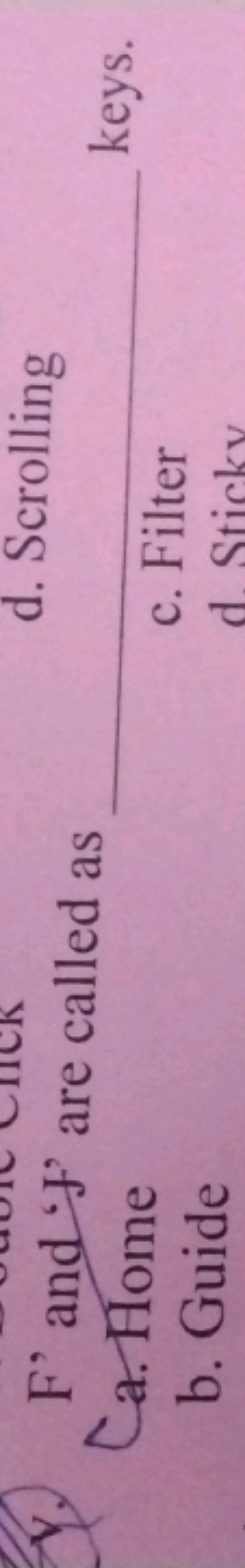 F ' and ' F ' are called as
a. Home 
b. Guide
c. Filter keys.