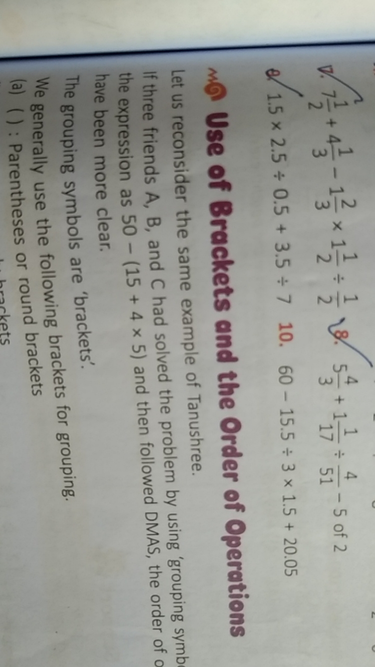 จ. 721​+431​−132​×121​÷21​
8. 534​+1171​÷514​−5 of 2
e. 1.5×2.5÷0.5+3.