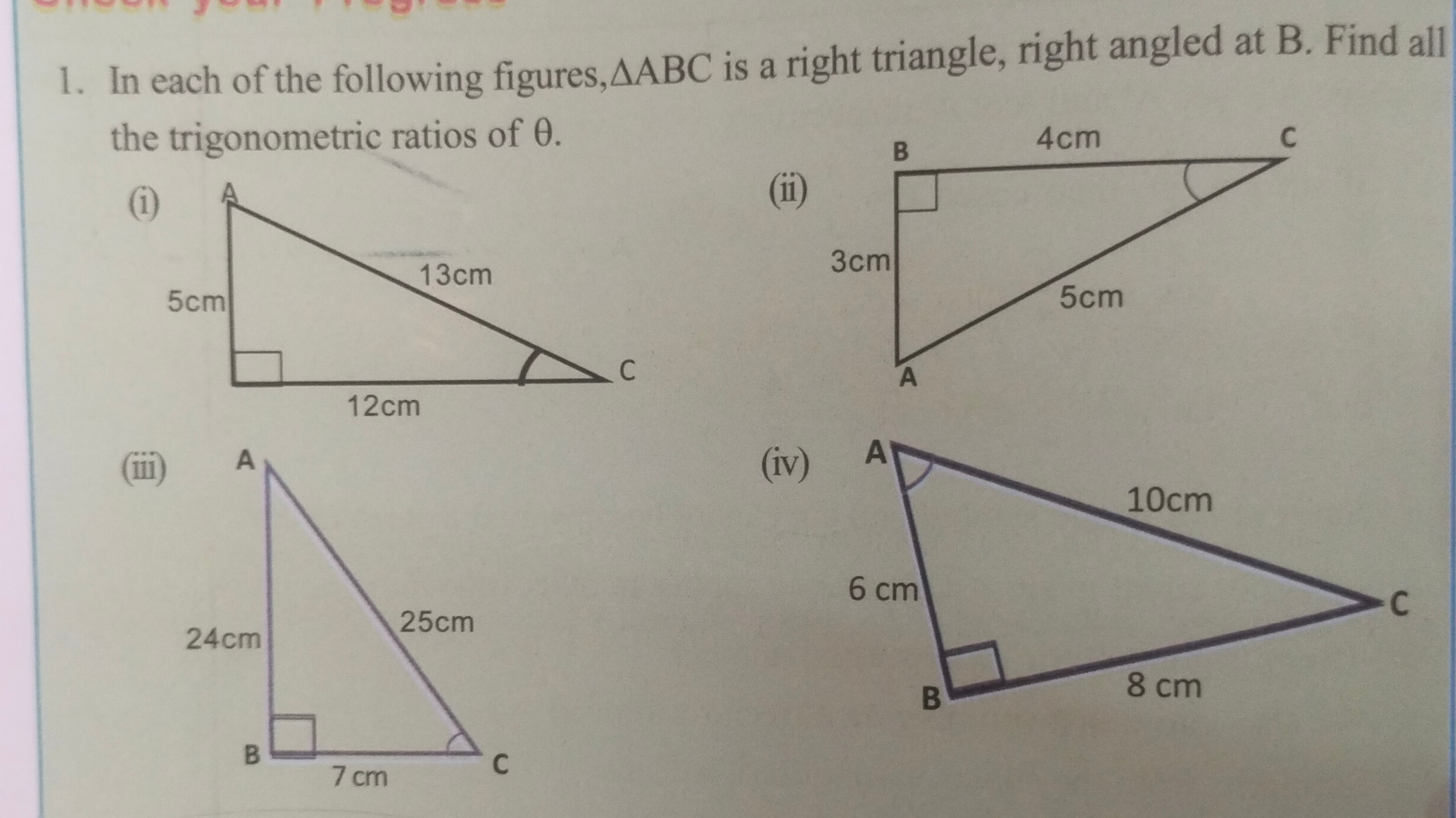 1. In each of the following figures, △ABC is a right triangle, right a