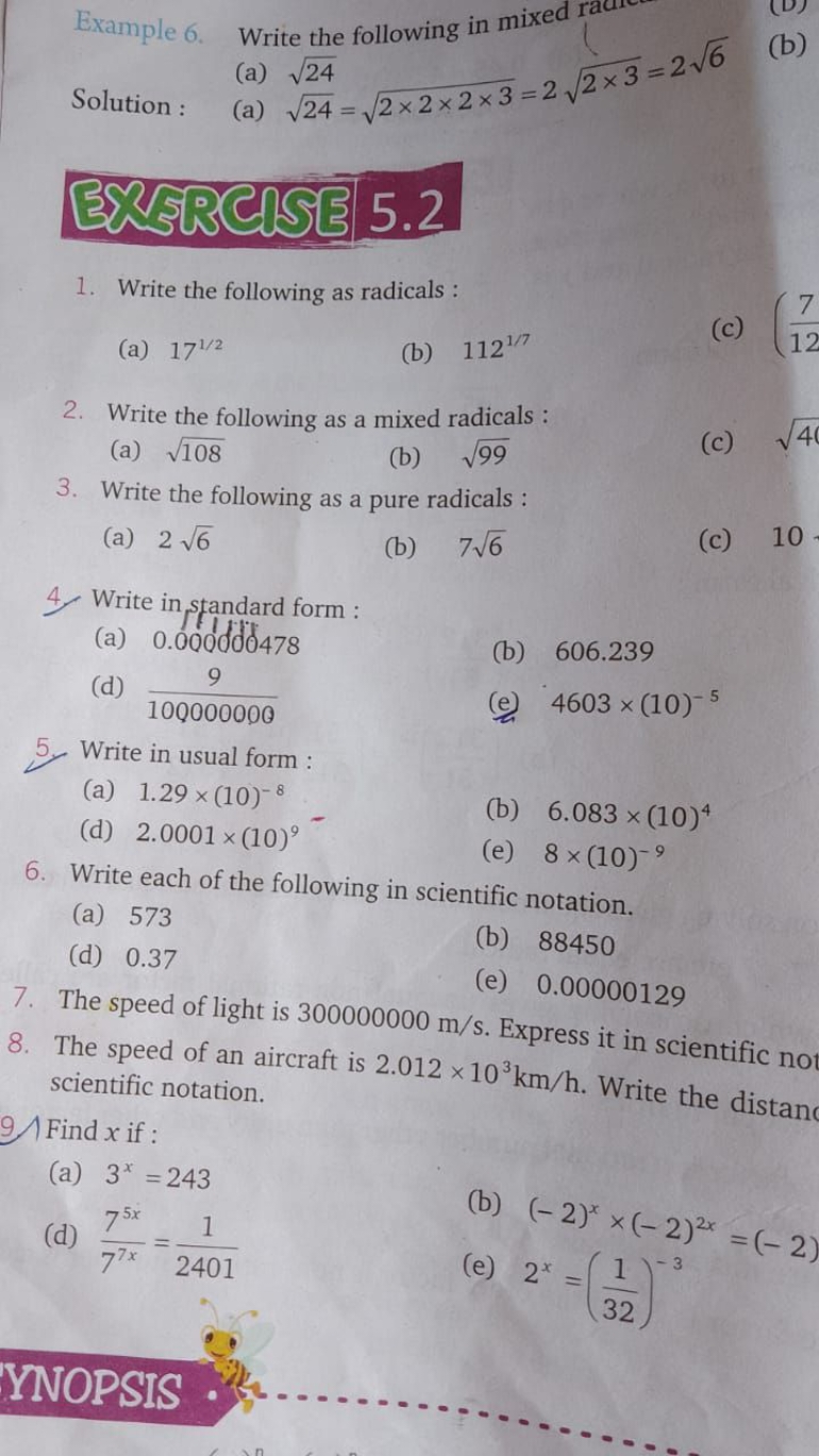 Example 6. Write the following in mixed r
(a) 24​

Solution :
(a) 24​=