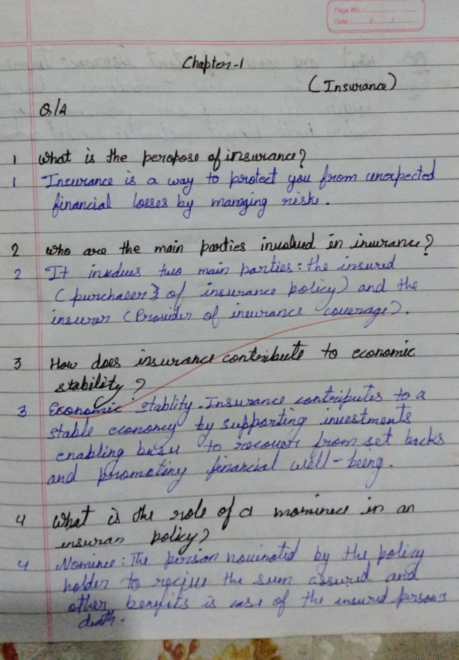 Chapter -1
(Insurance)
Q/A
1 What is the peropose of insurance?
1 Insu