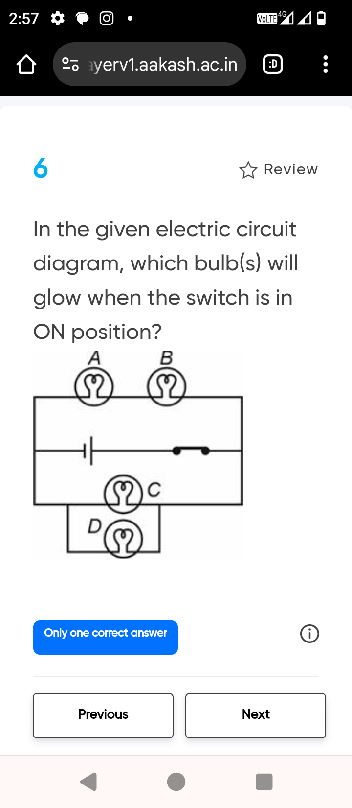 2:57
Volite"14G
-o ayerv1.aakash.ac.in
Review

In the given electric c