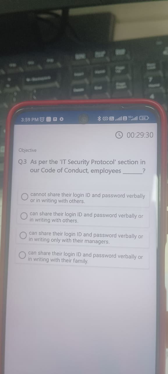3:59 PM' 0
๑
oill:
sot.11
(3. □
00:29:30

Objective
Q. 3 As per the 'I