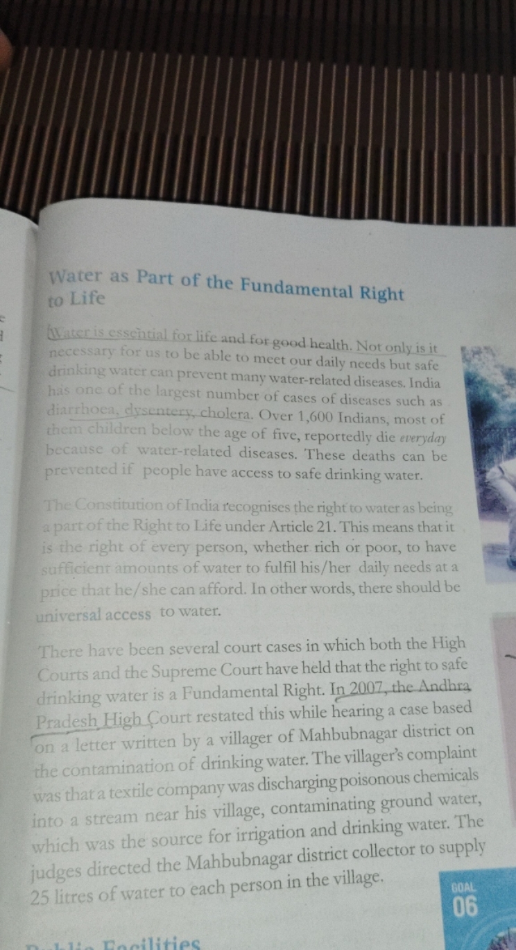 Water as Part of the Fundamental Right
to Life
fWiter is esseintial fo