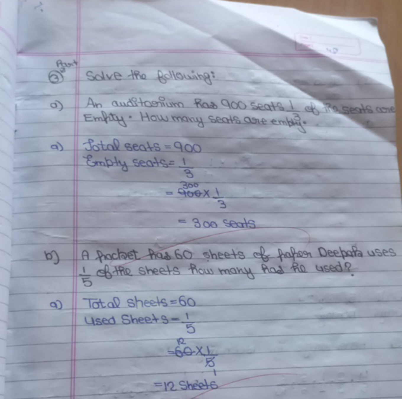 Pout
Solve the following:
a) An auditorium has 900 seats 31​ of ina se