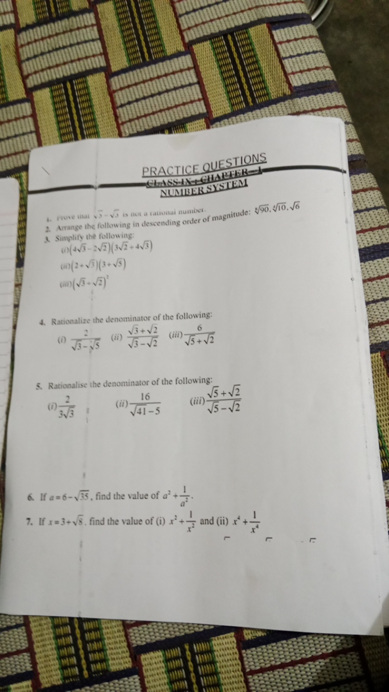 PRACTICEQUESTIONS
 NUMBESYSTEM  CHASS-AX-GHAREER ​
1. Truve that 3​−3​