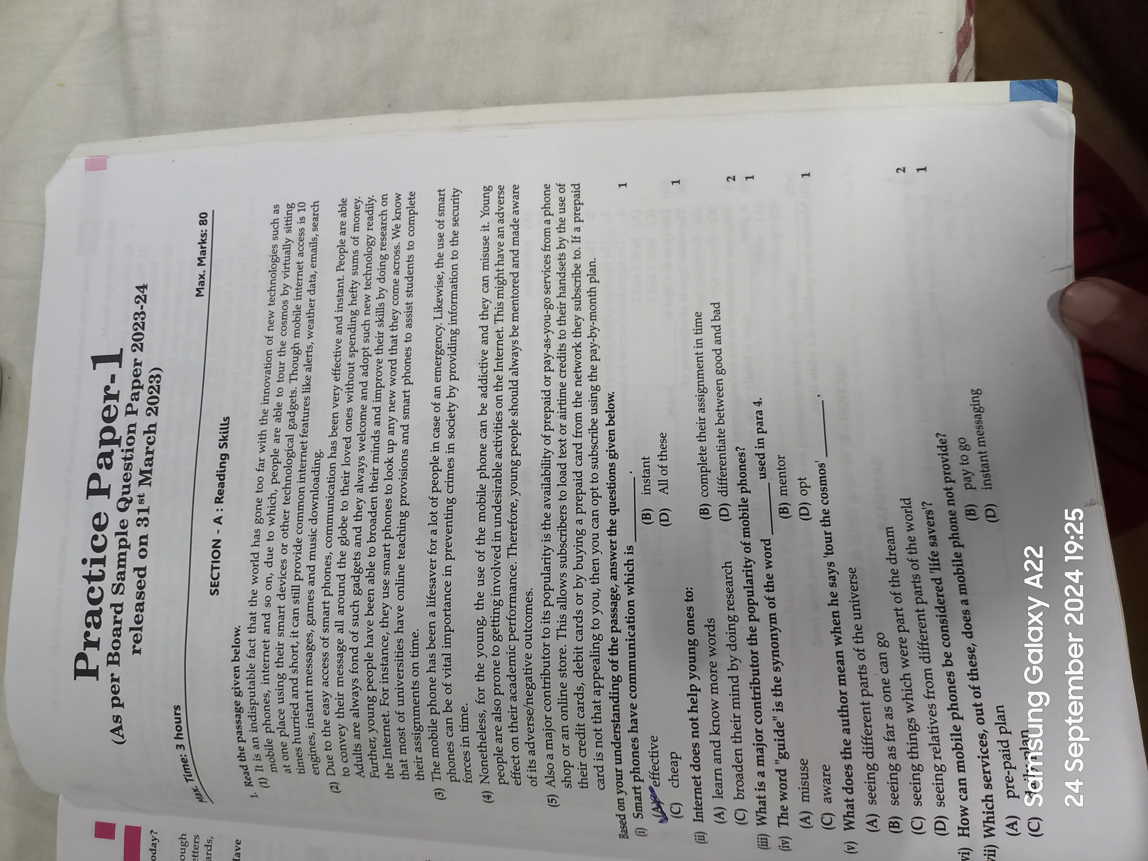 oday?
ough
etters
ards,
lave
Practice Paper-1
(As per Board Sample Que