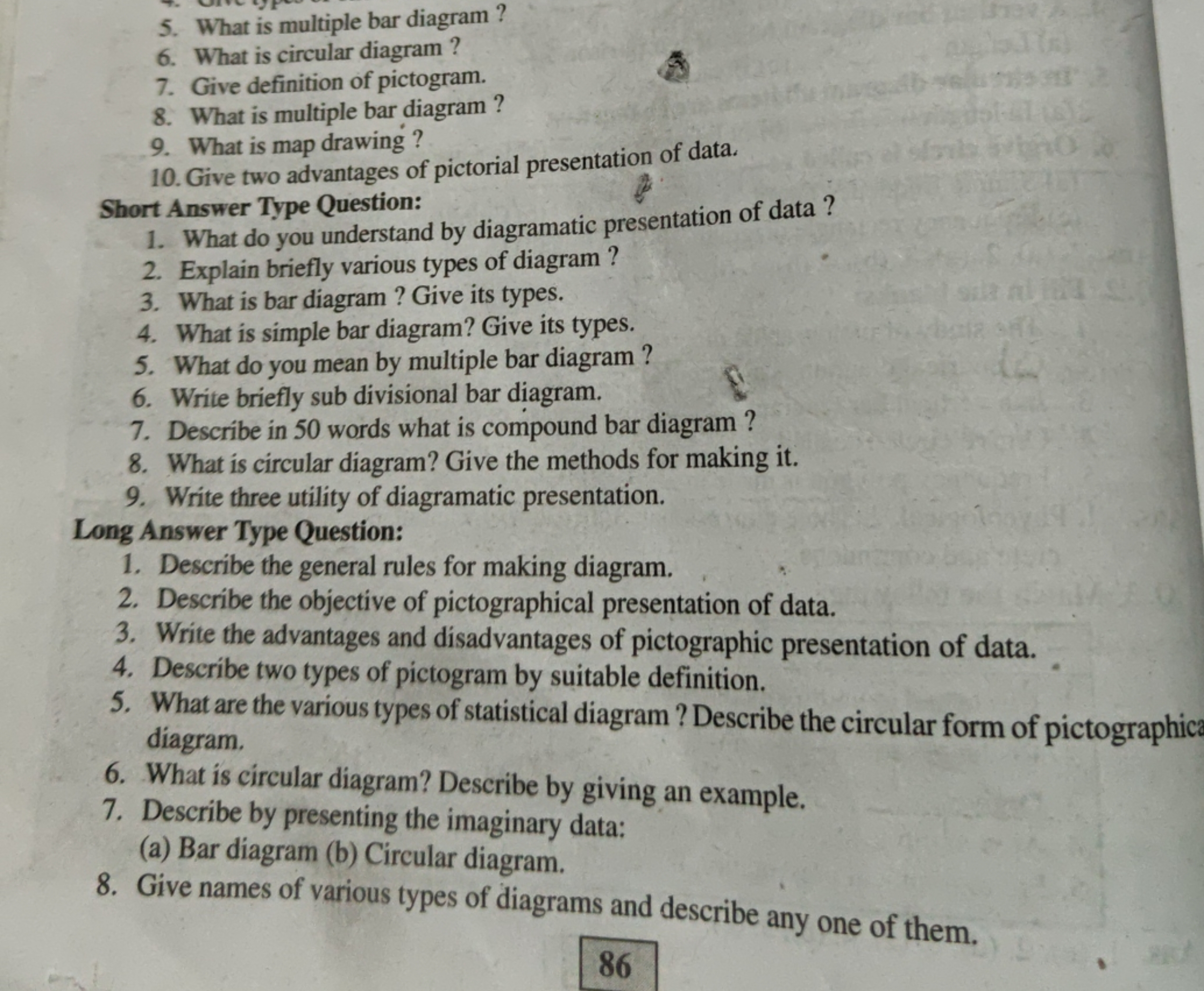 5. What is multiple bar diagram ?
6. What is circular diagram?
7. Give