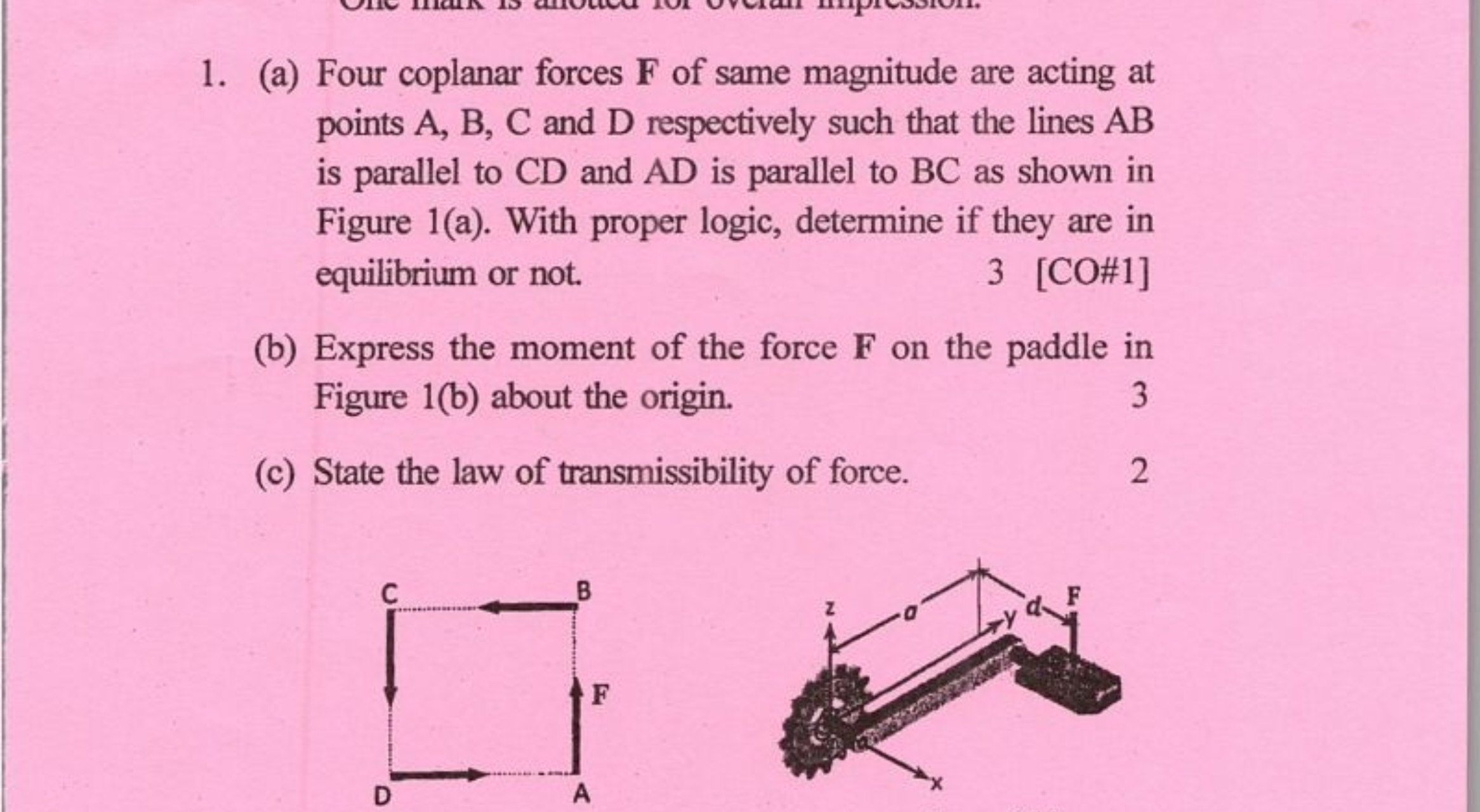 1. (a) Four coplanar forces F of same magnitude are acting at points A