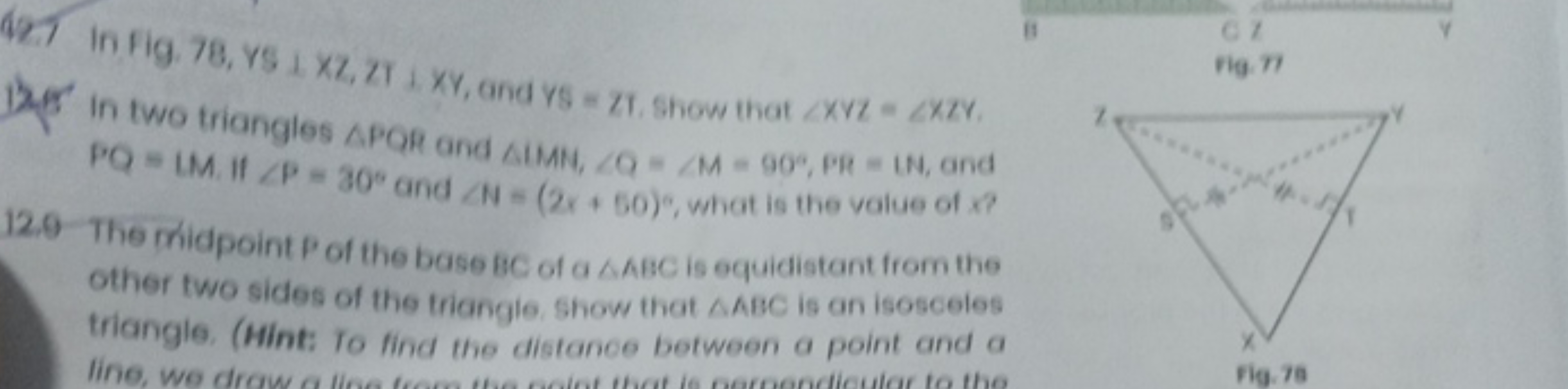 42.7 In Fig. 78, ys ⊥xZ,21&xy, and ys=21. Show that ∠xyz=∠xzy. 12. S′ 