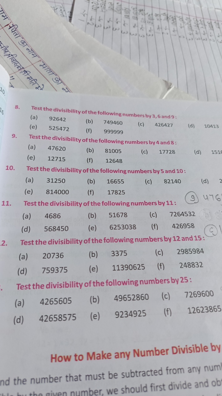 8. Test the divisibility of the following numbers by 3,6 and 9 :
(a) 9