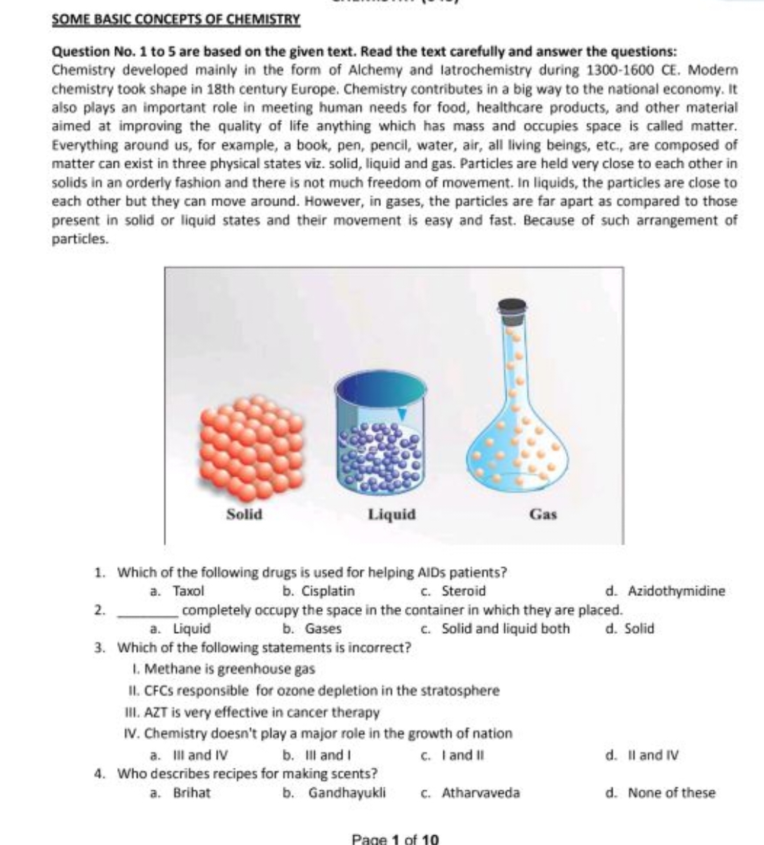 SOME BASIC CONCEPTS OF CHEMISTRY
Question No. 1 to 5 are based on the 