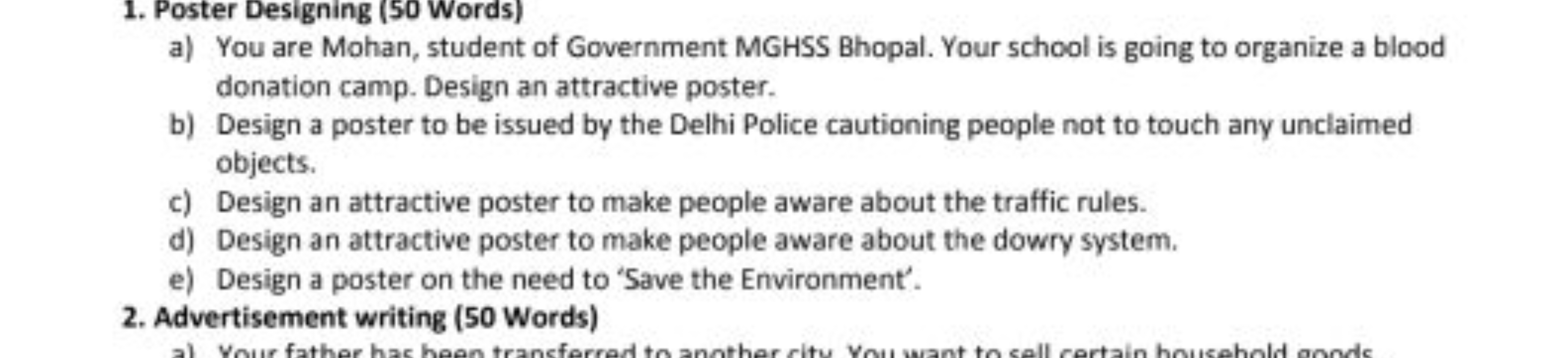 1. Poster Designing ( 50 Words)
a) You are Mohan, student of Governmen