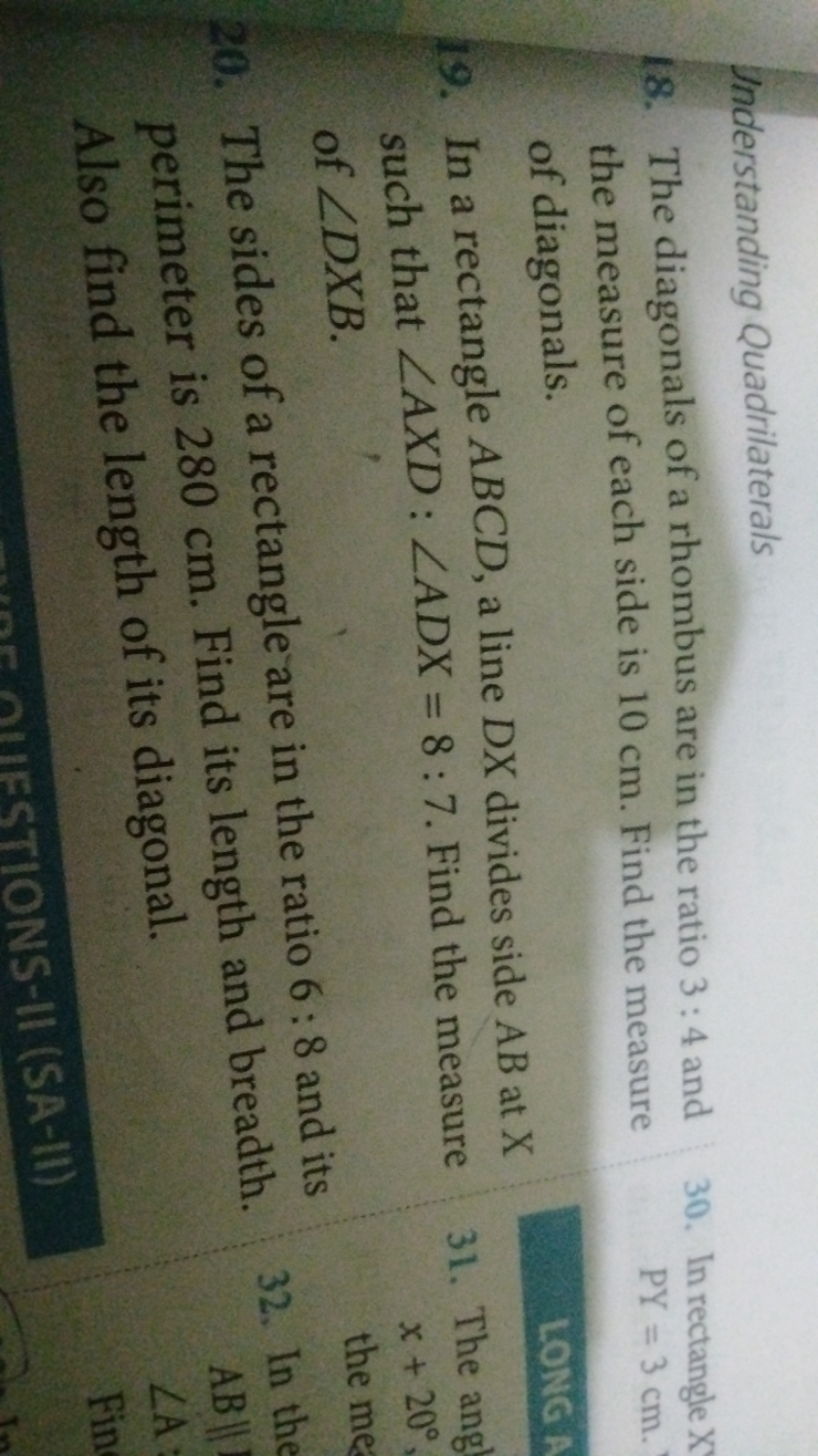 Inderstanding Quadrilaterals
18. The diagonals of a rhombus are in the