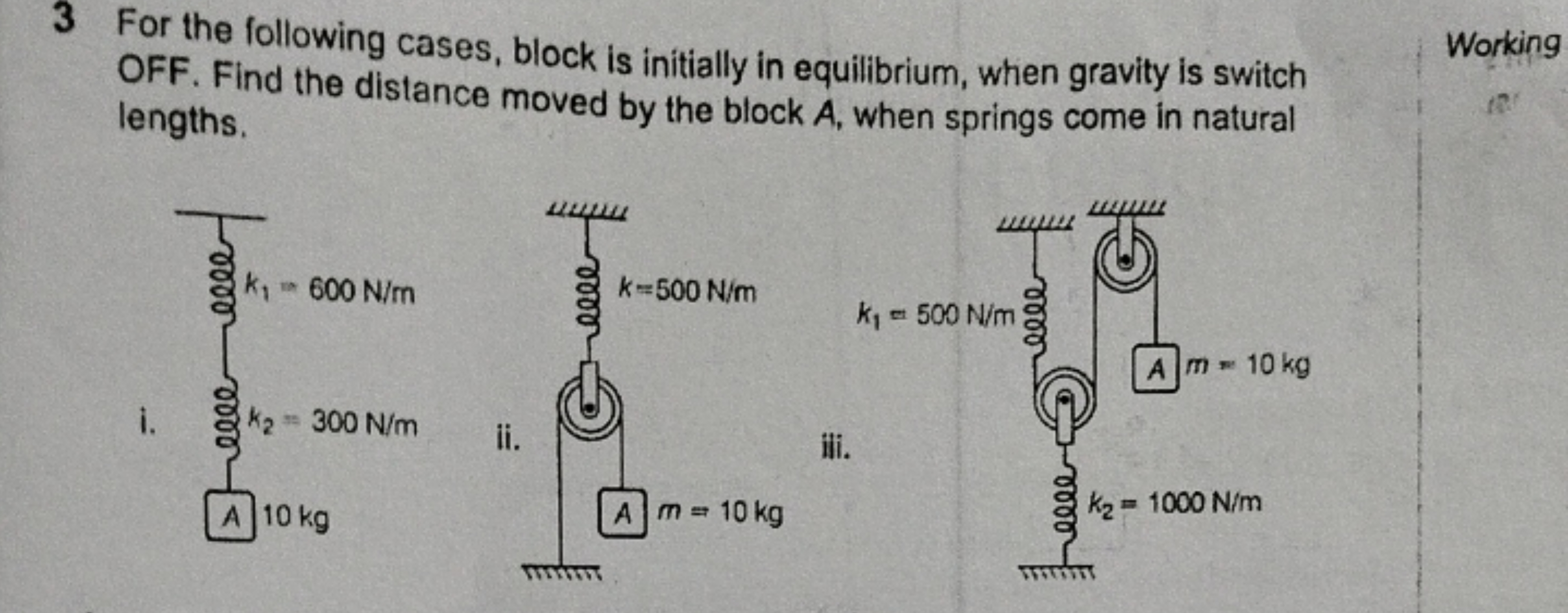 3 For the following cases, block is initially in equilibrium, when gra