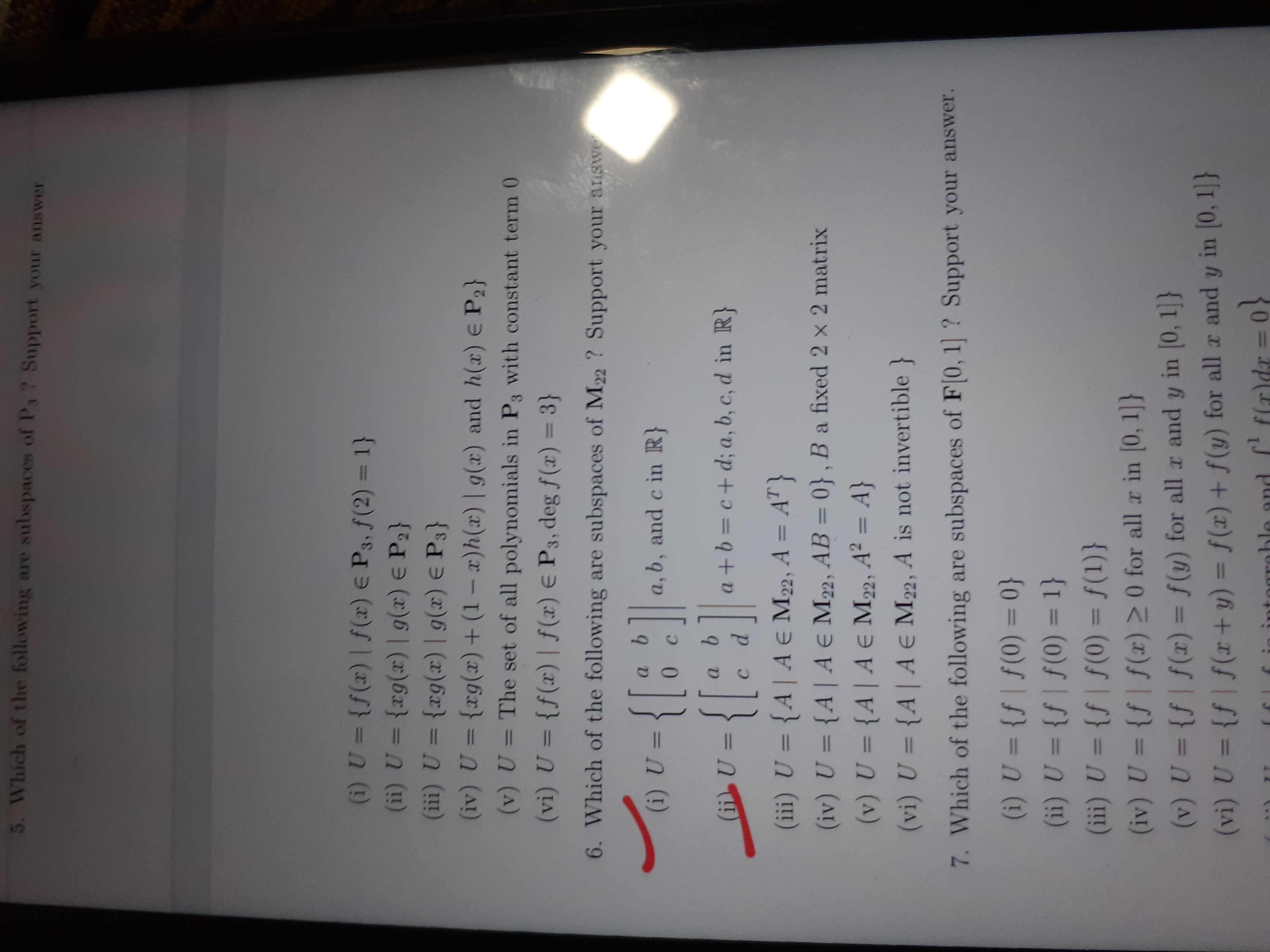 5. Which of the following are subspaces of P3​ ? Support your answer.
