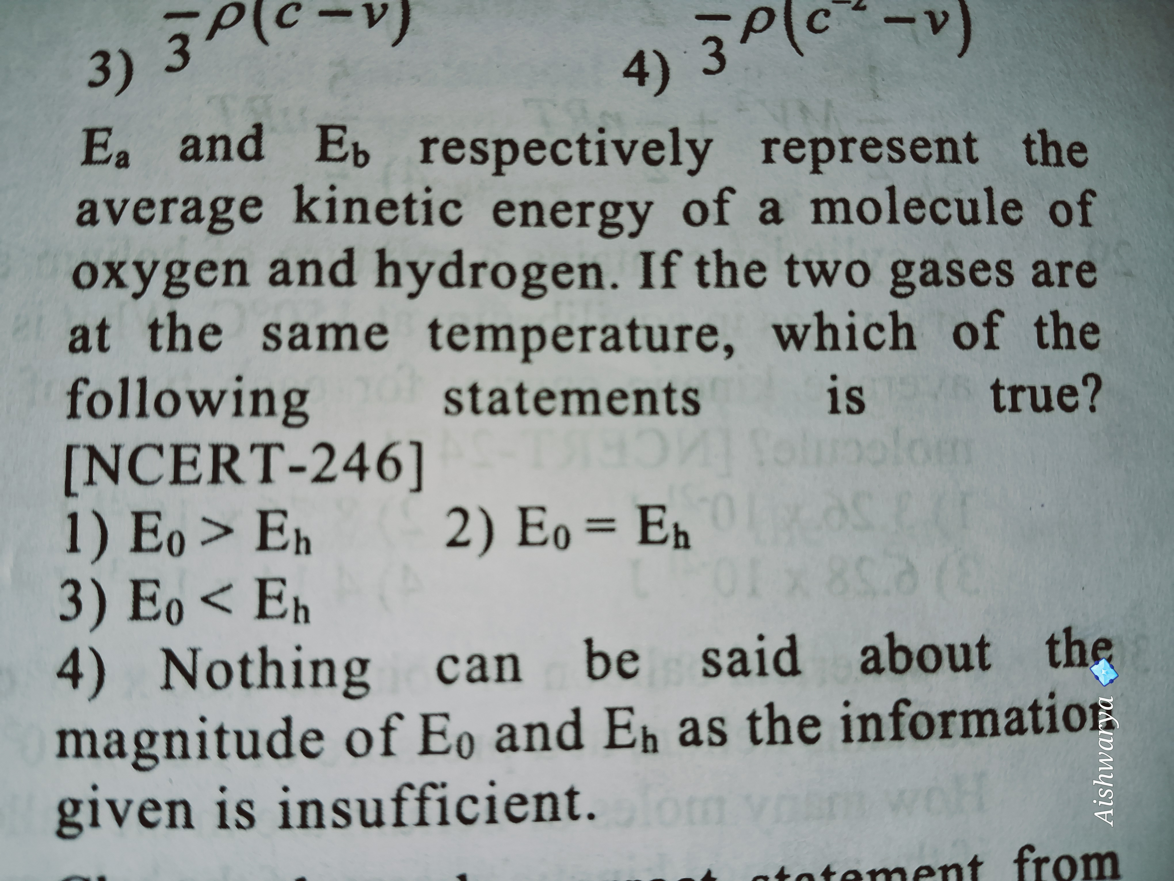 3) 3P
4) 3 (c²-v)
30
Ea and Eь respectively represent the
average kine