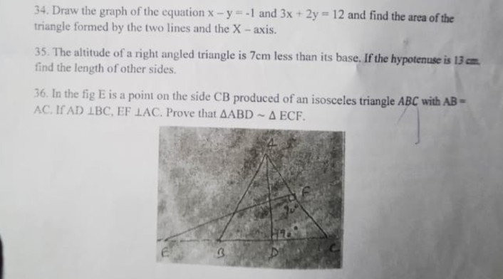 34. Draw the graph of the equation x−y=−1 and 3x+2y=12 and find the ar