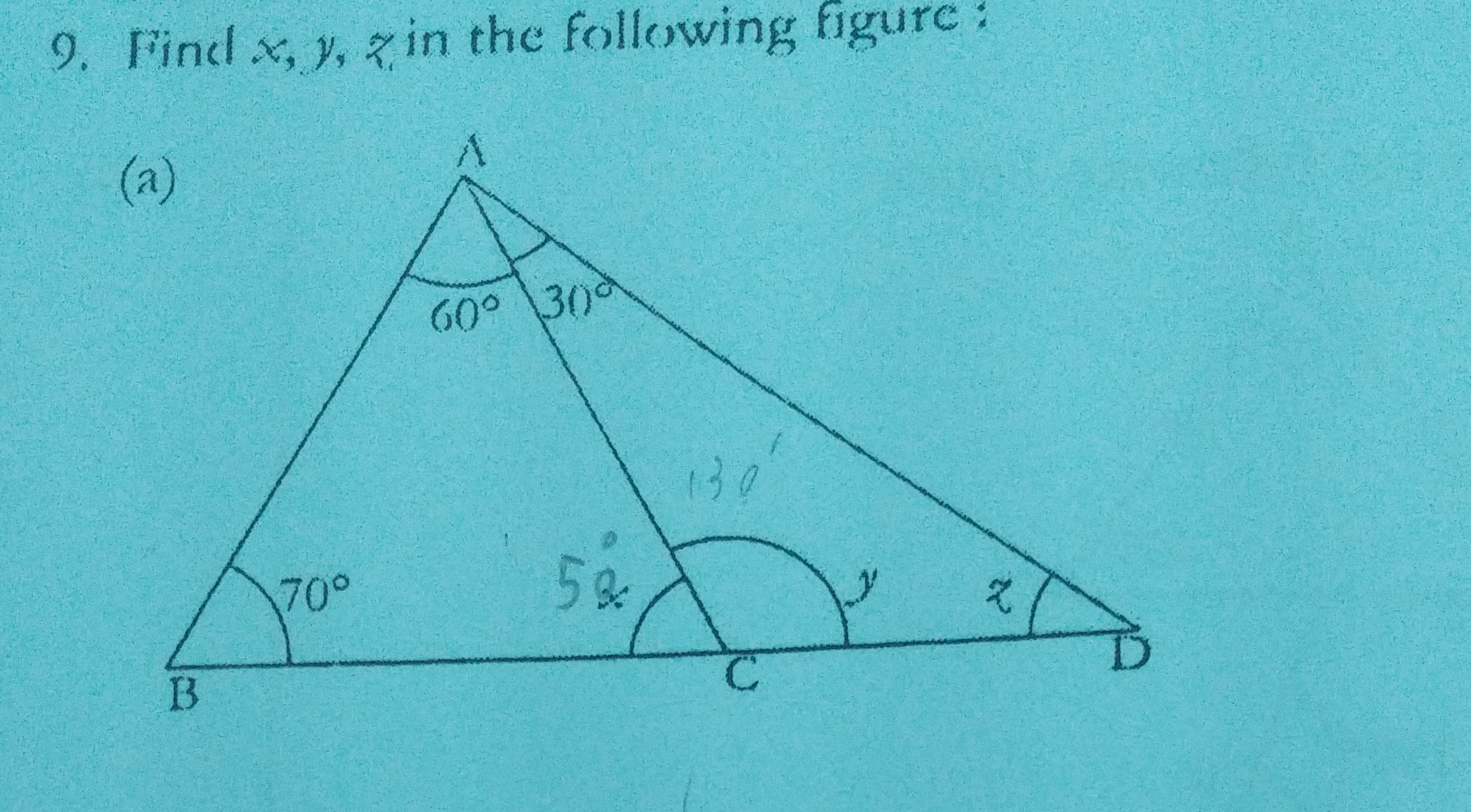 9. Find x,y,z in the following figure:
(a)