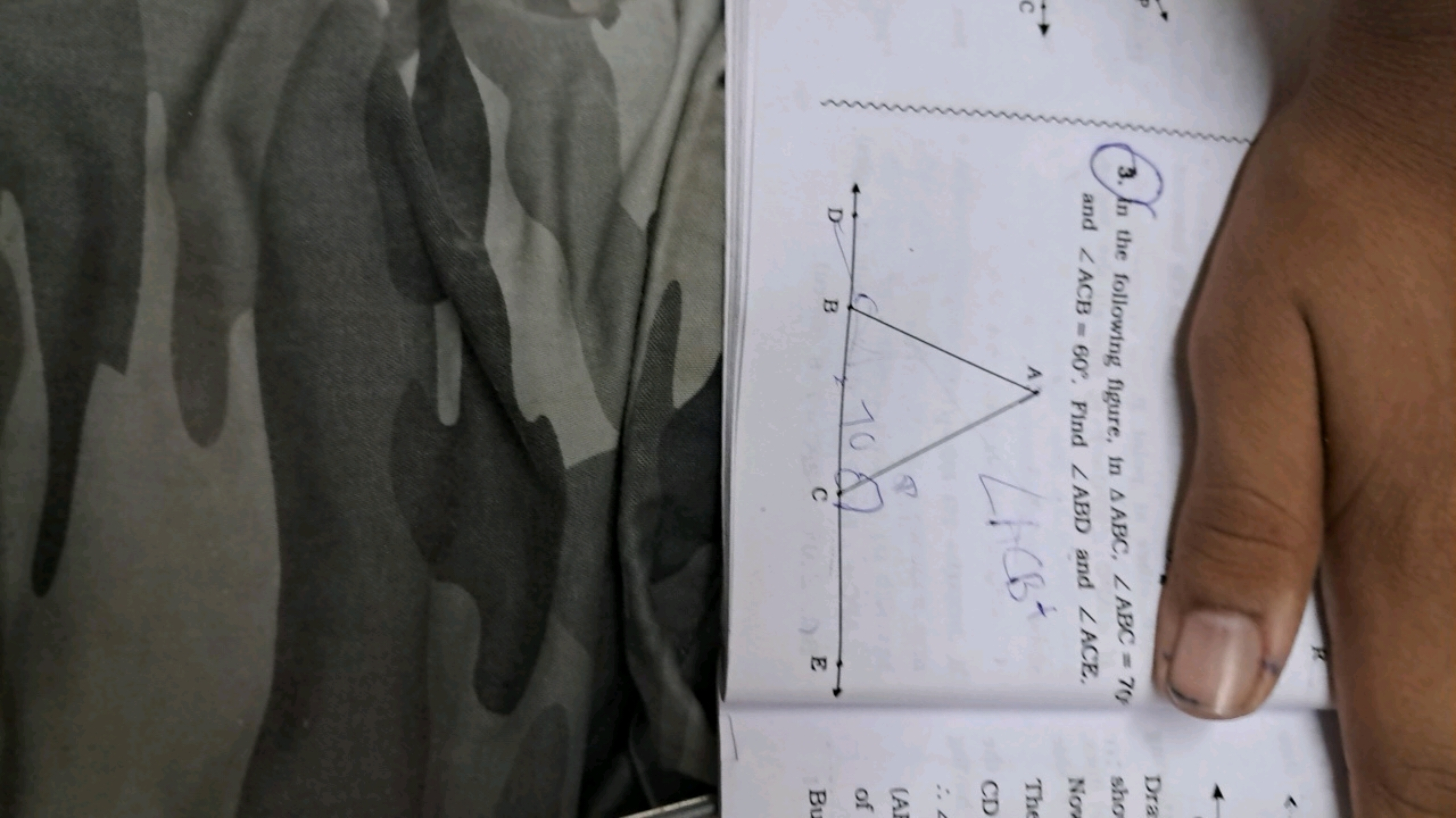 C
3. In
the following figure, in AABC, ZABC = 70
and ACB 60°. Find ZAB