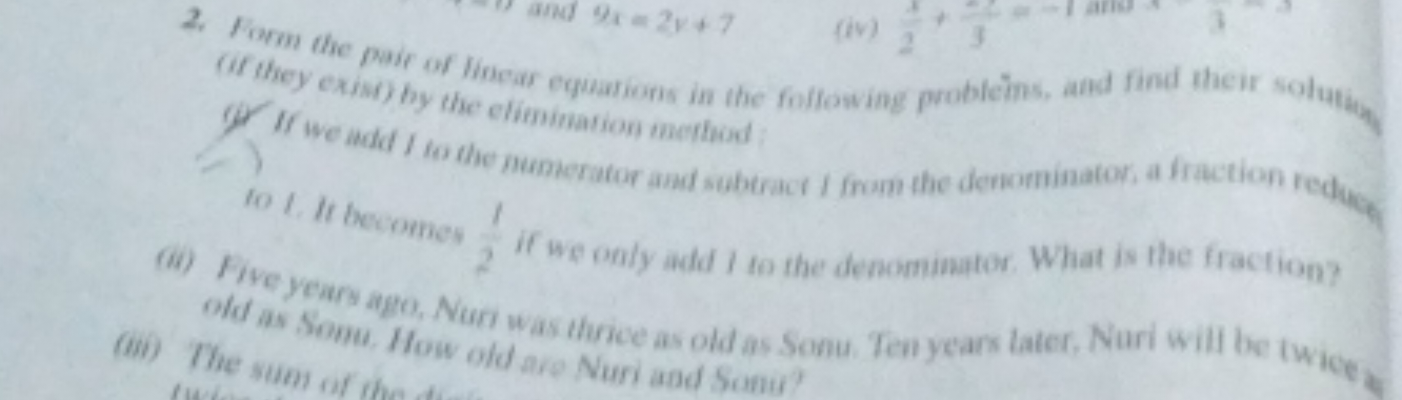 2. Fam the pair of linear equations in the following probleins, and fi