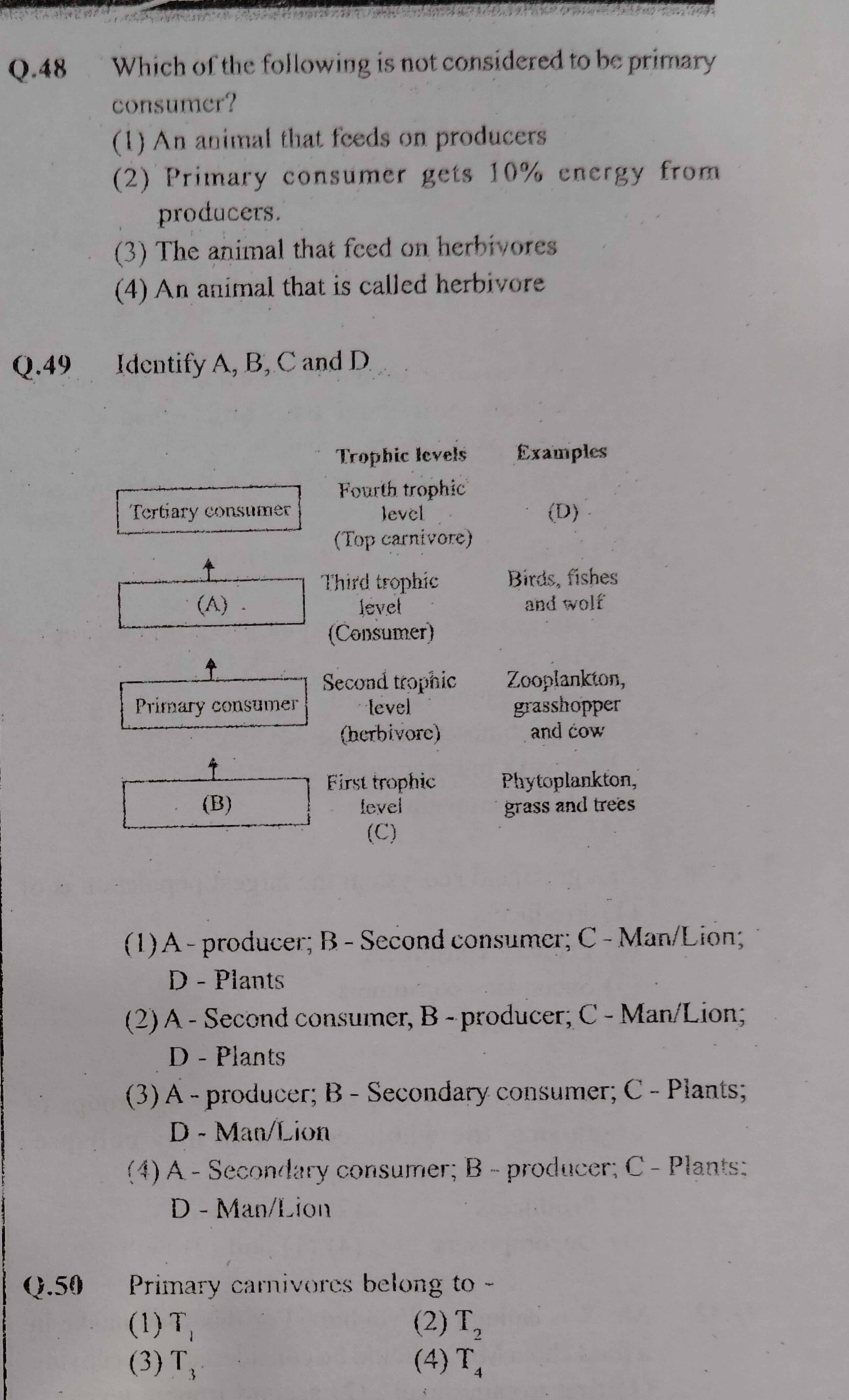 Q. 48 Which of the following is not considered to be primary consumer?