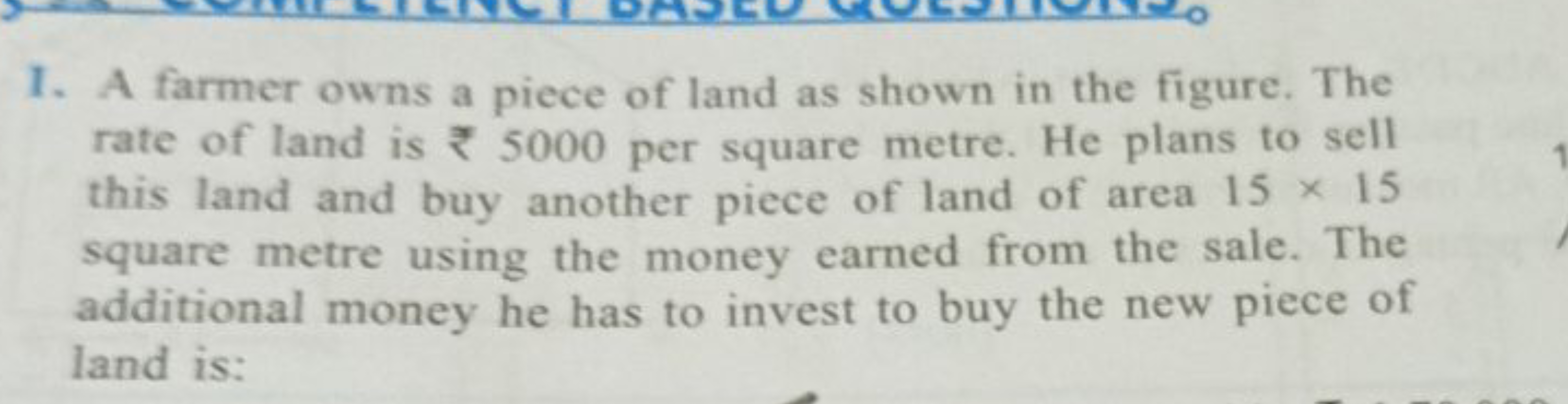 1. A farmer owns a piece of land as shown in the figure. The rate of l