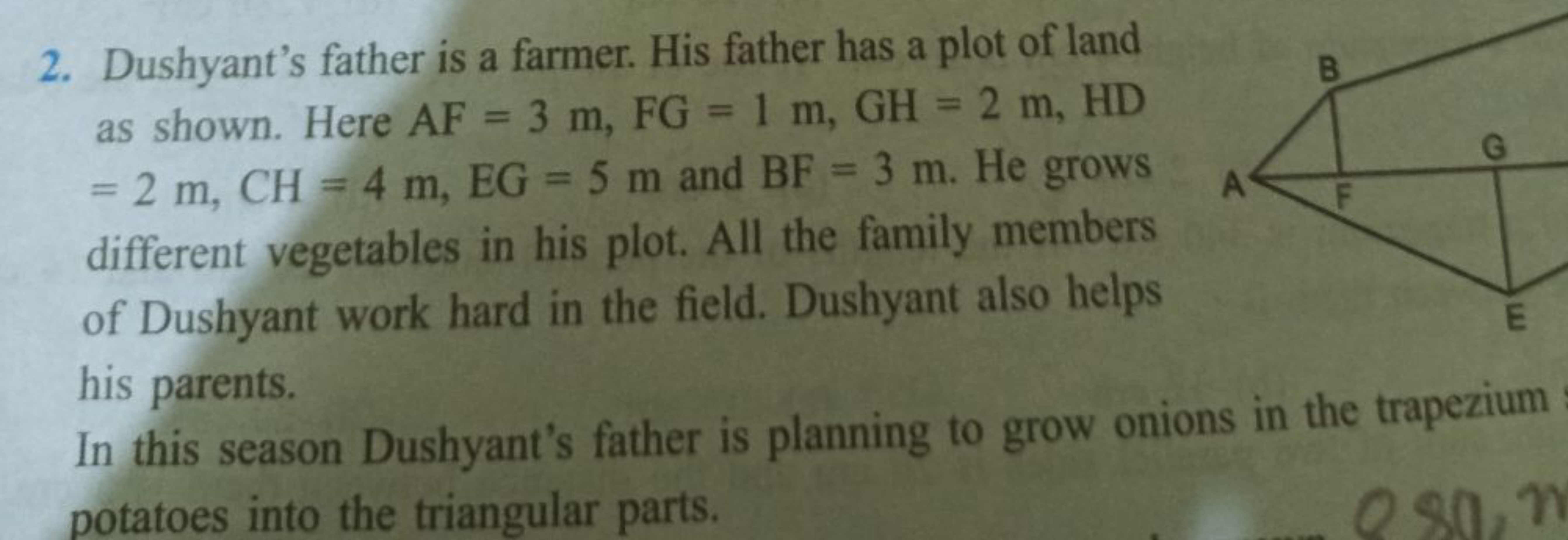 2. Dushyant's father is a farmer. His father has a plot of land as sho