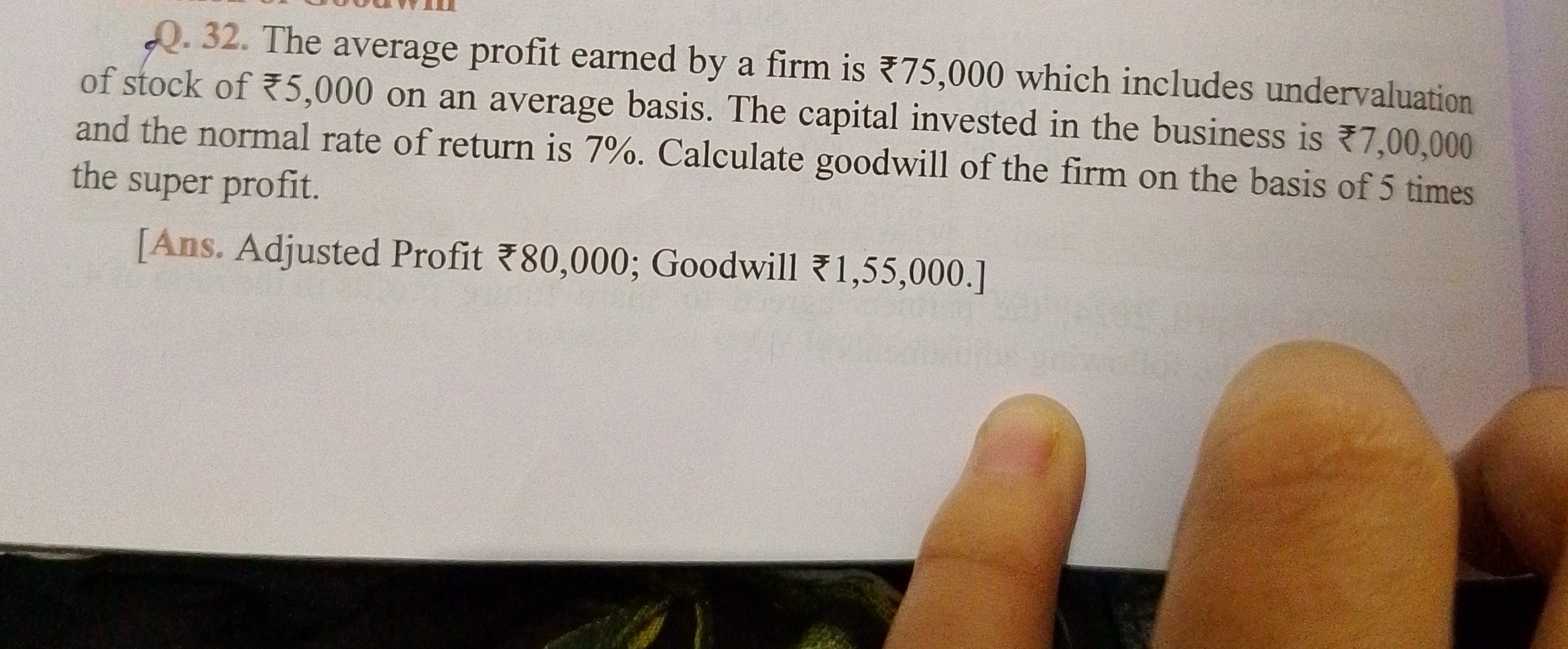 Q. 32. The average profit earned by a firm is ₹75,000 which includes u