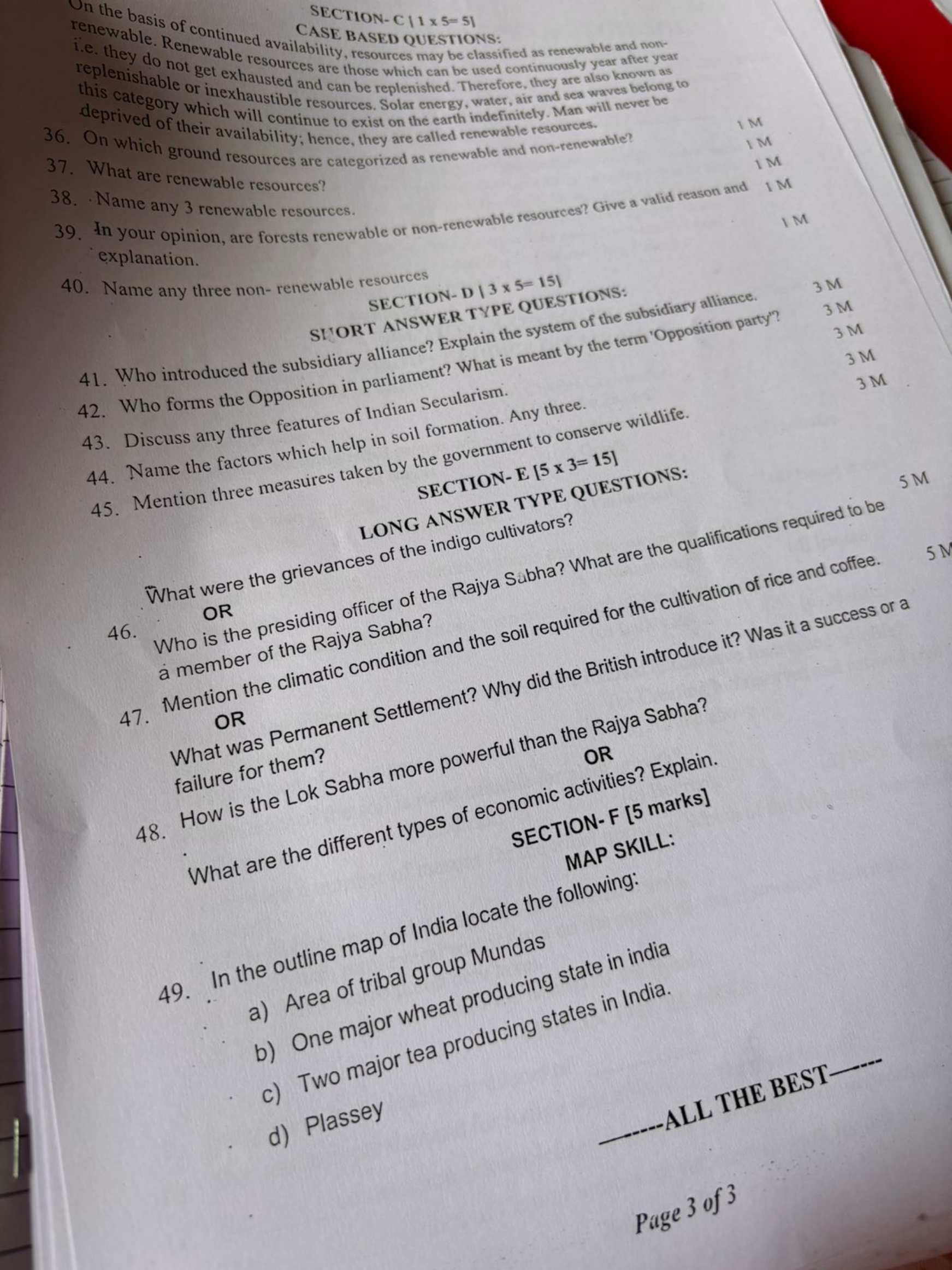 SECTION -C {1×5=5}
CASE BASED QUESTIONS:
Un the basis of continued av
