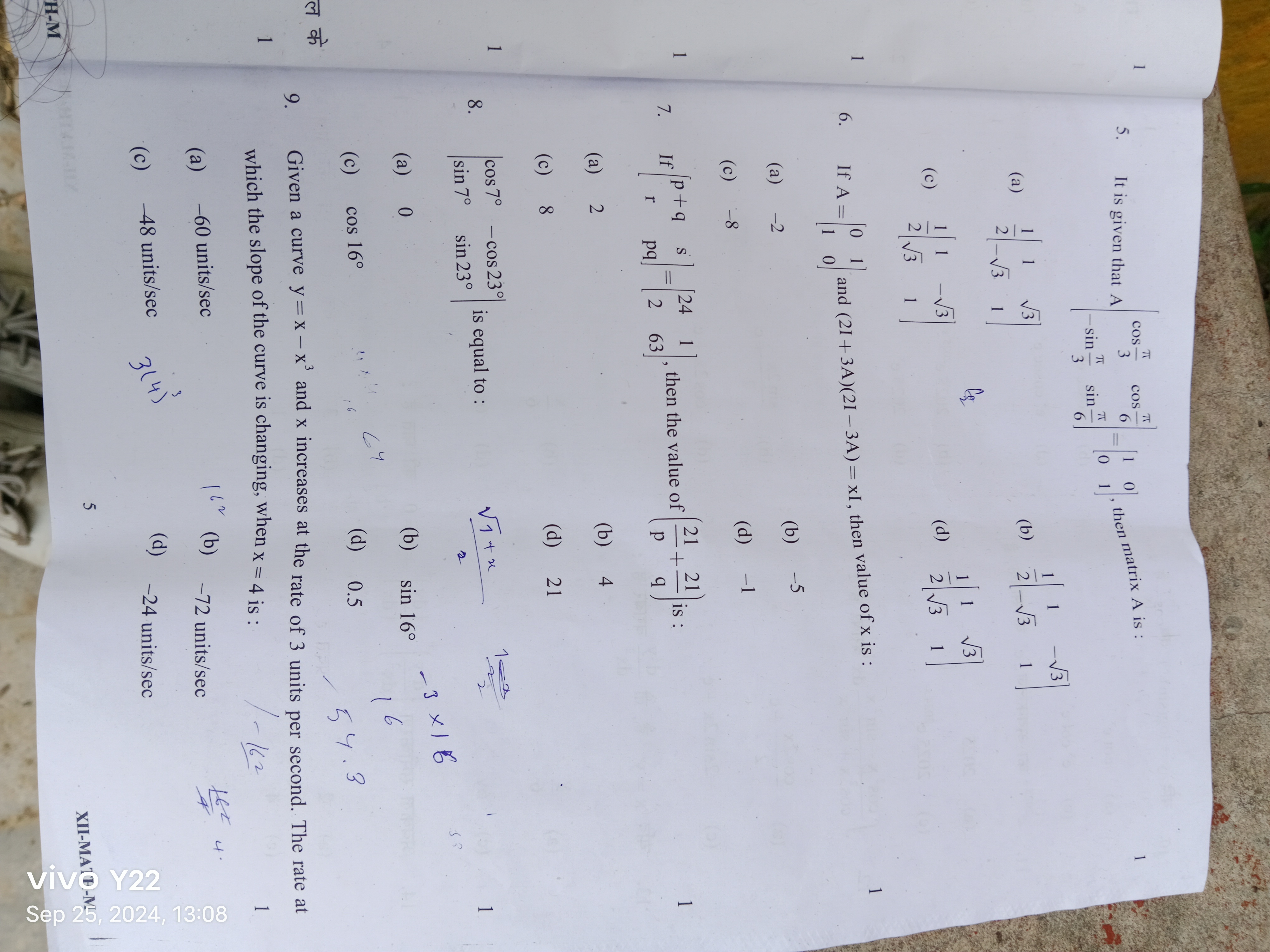 1
1
πT
5. It is given that A
COS-
COS
3
sin π
, then matrix A is:
1
0
