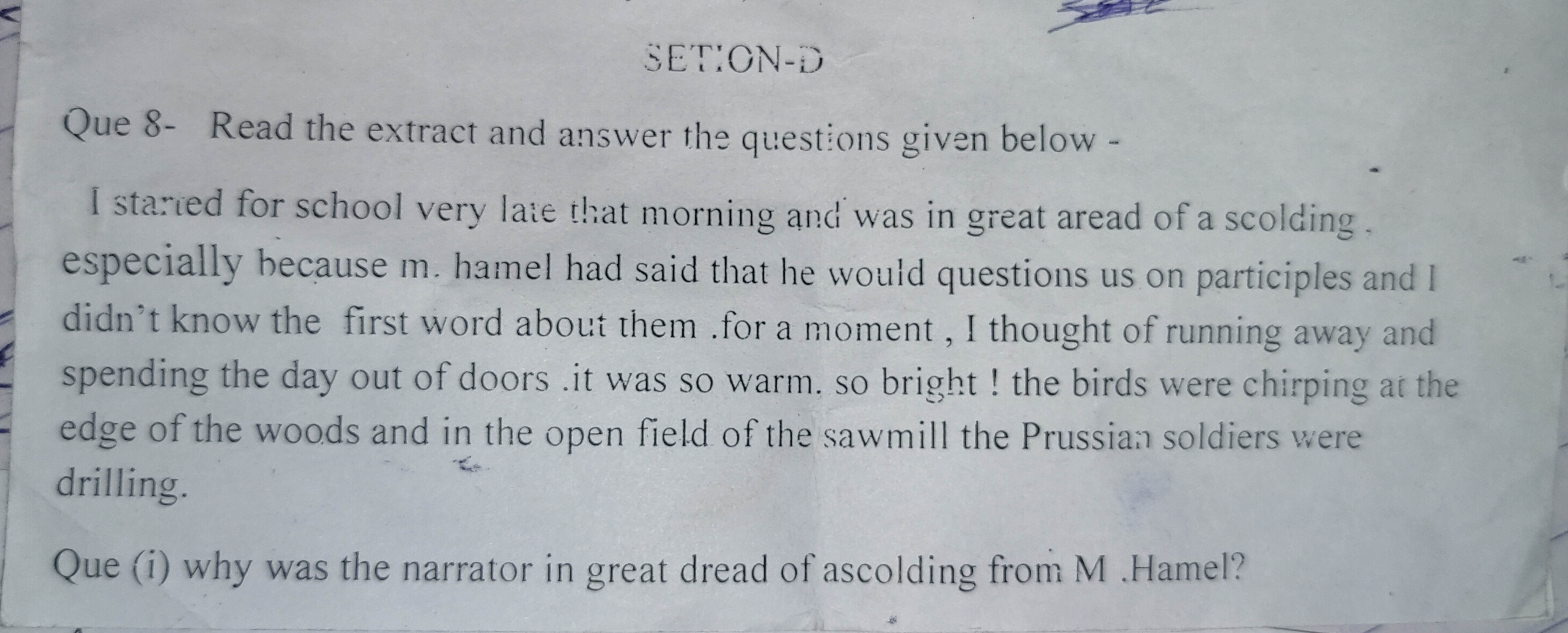 SET:ON-D
Que 8- Read the extract and answer the questions given below 