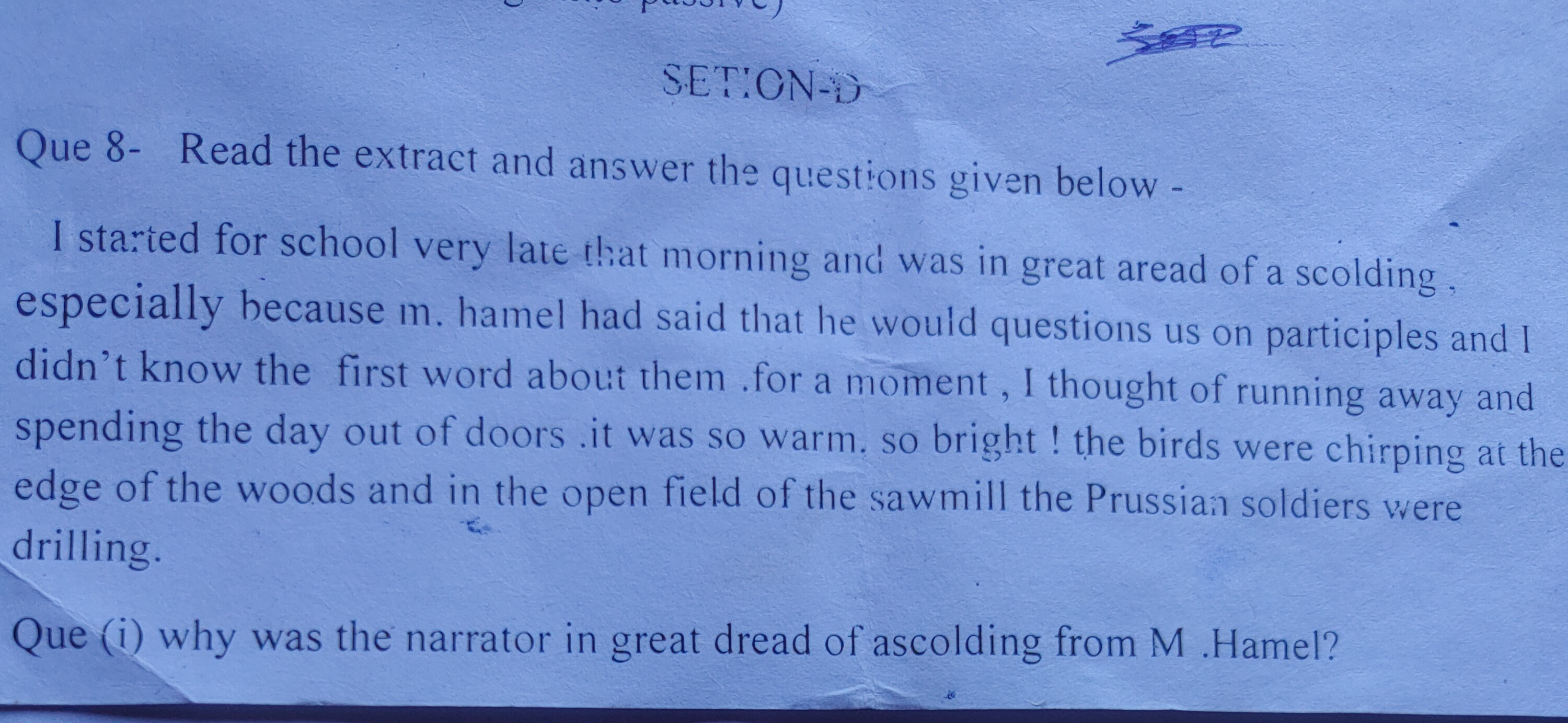 SETION-D
Que 8- Read the extract and answer the questions given below 