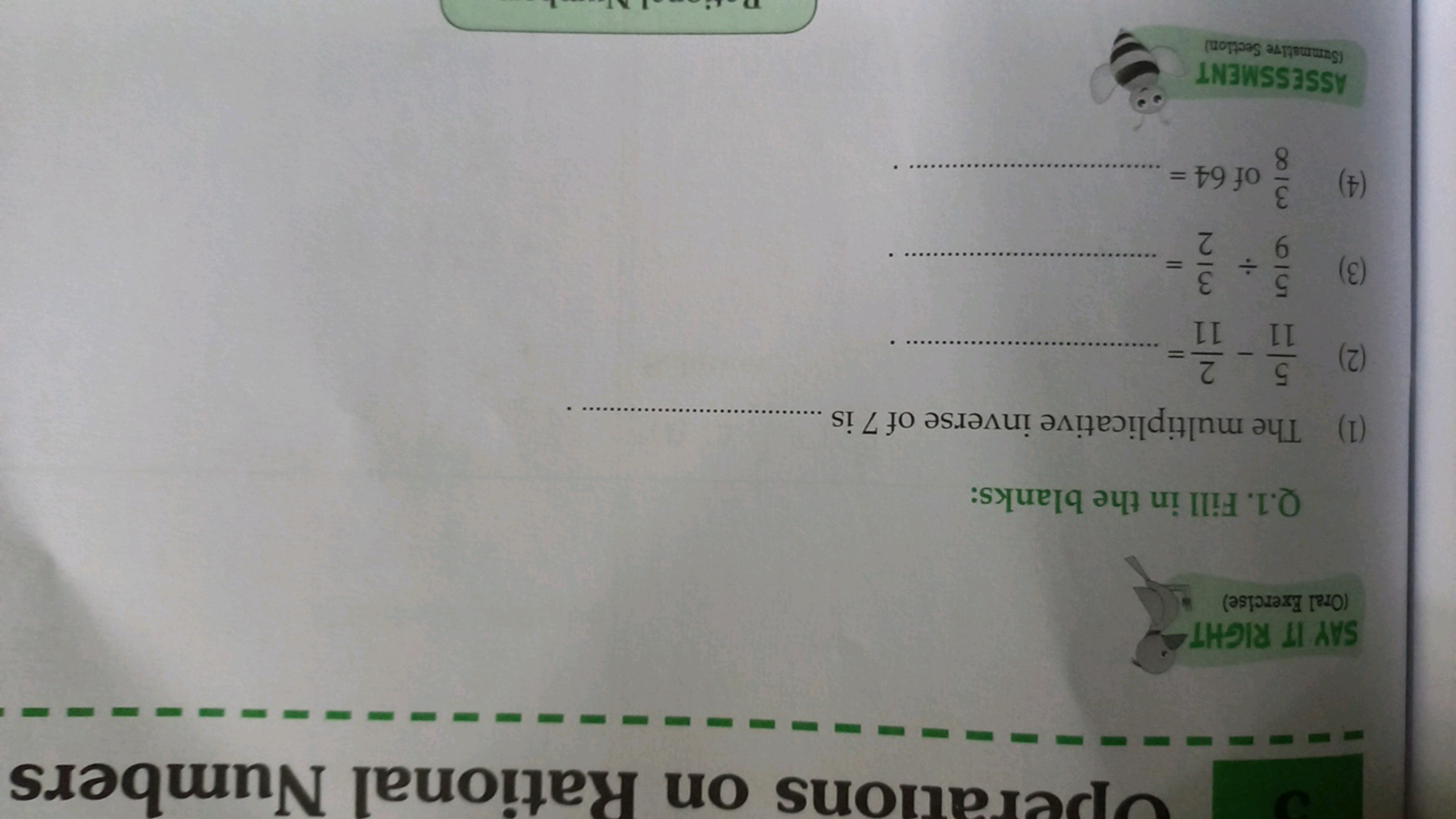 SAY IT RIGHT
(Oral Exercise)
Operations on Rational Numbers
Q.1. Fill 
