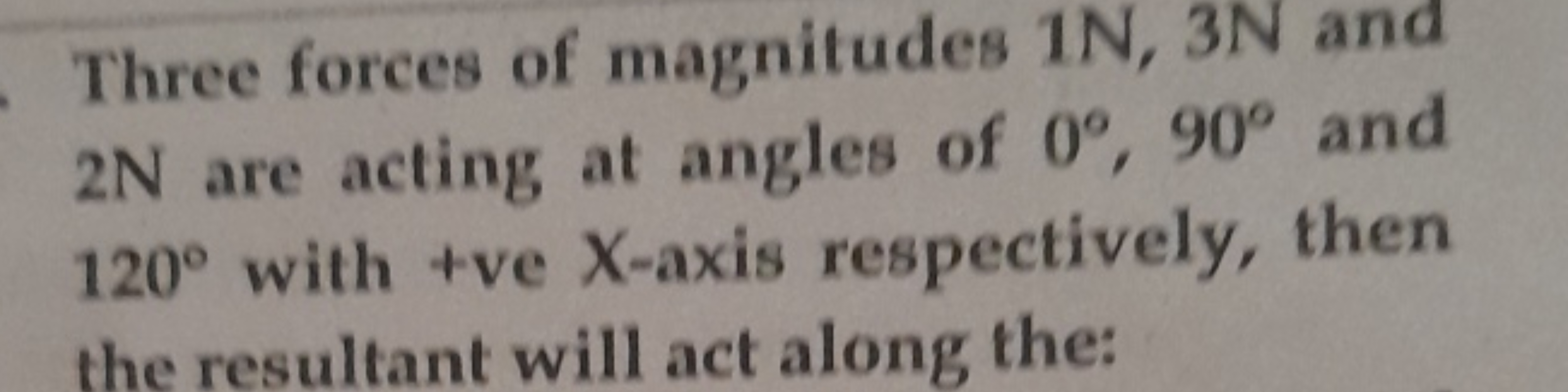 Three forces of magnitudes 1 N,3 N and 2 N are acting at angles of 0∘,