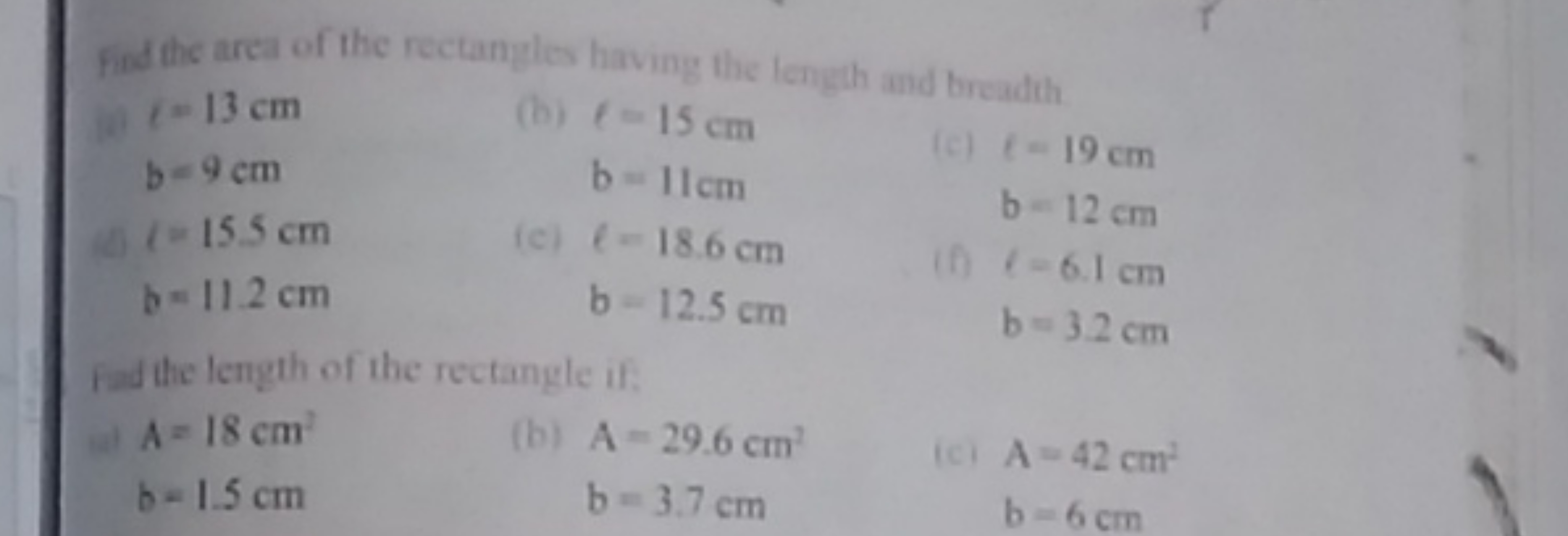 Find the area of the rectangles having the longith and breadth
it 18
i