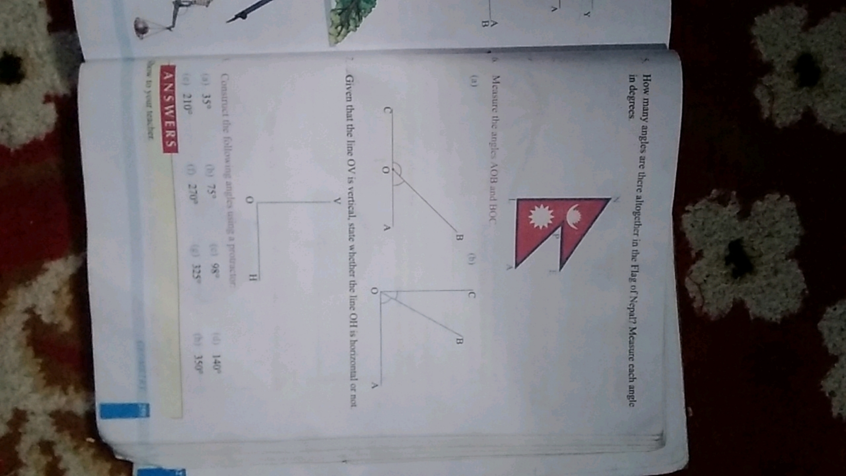 How many angles are there altogether in the Flag of Nepal? Measure eac