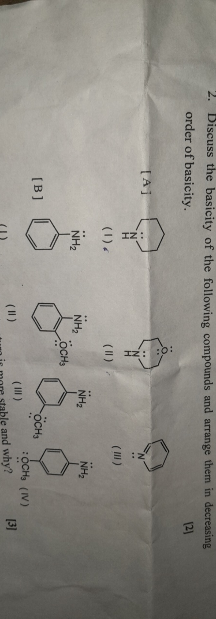 2. Discuss the basicity of the following compounds and arrange them in