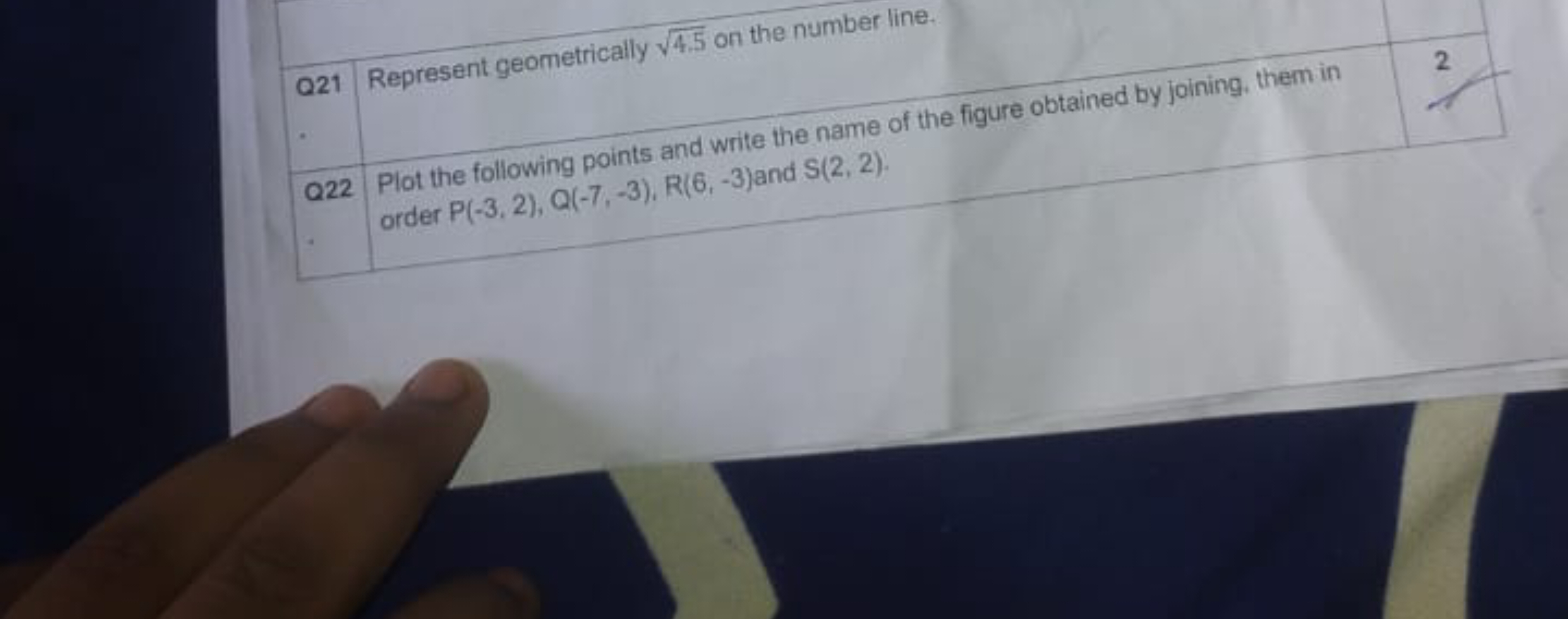 Q21 Represent geometrically 4.5​ on the number line.

Q22 Plot the fol