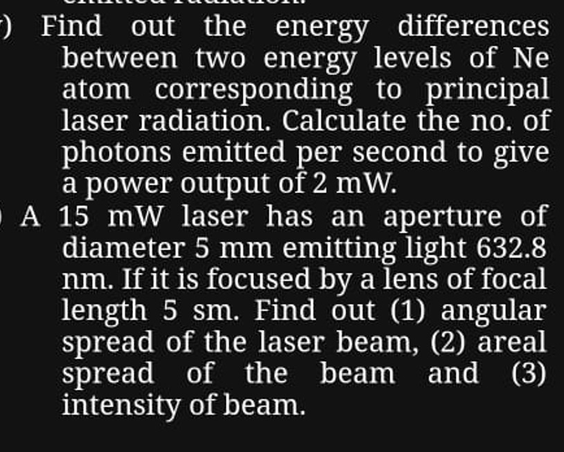 Find out the energy differences between two energy levels of Ne atom c