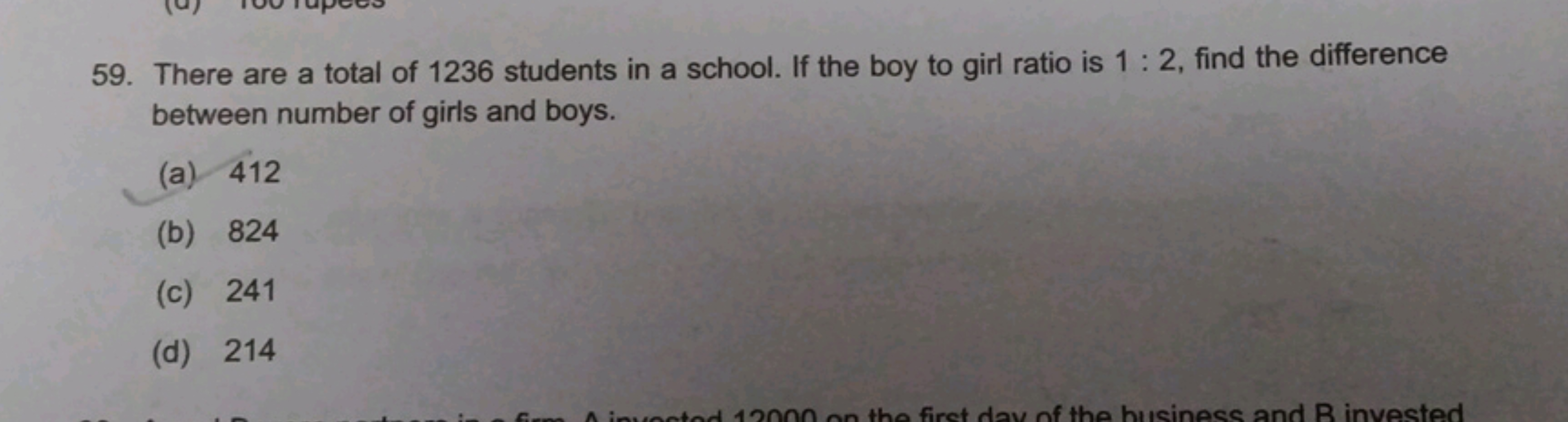 59. There are a total of 1236 students in a school. If the boy to girl