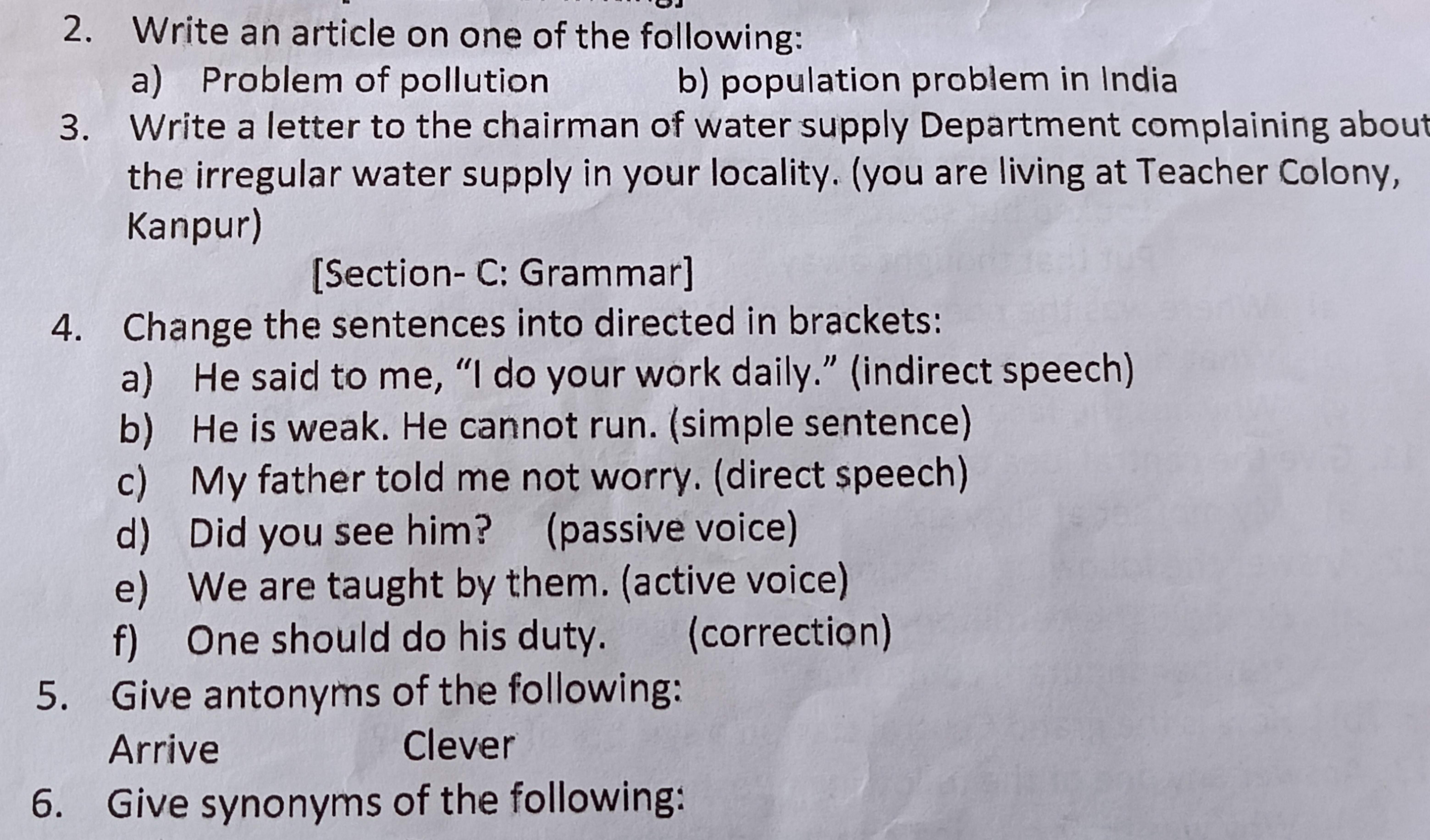 2. Write an article on one of the following:
a) Problem of pollution
b