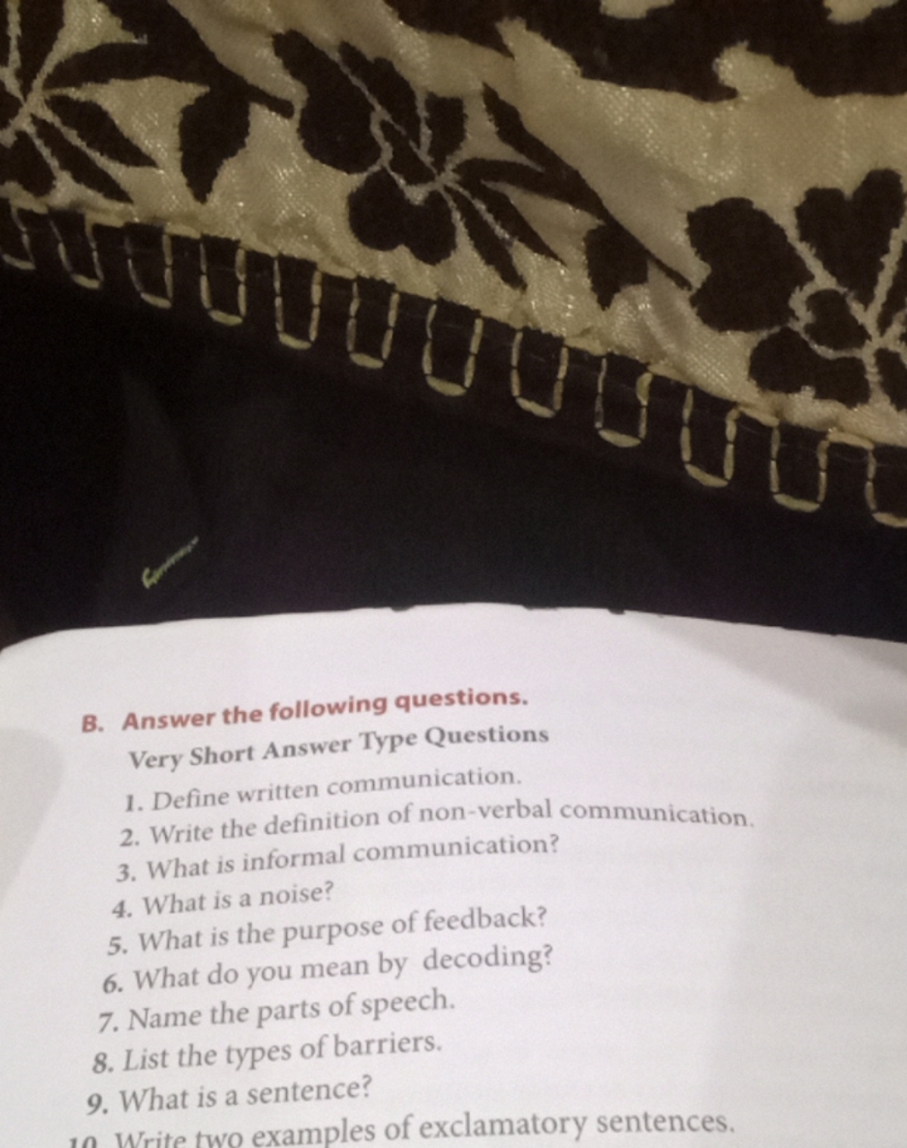 B. Answer the following questions.

Very Short Answer Type Questions
1