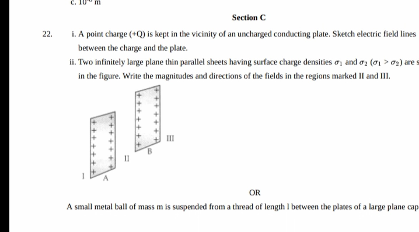 Section C
22. i. A point charge ( + Q) is kept in the vicinity of an u