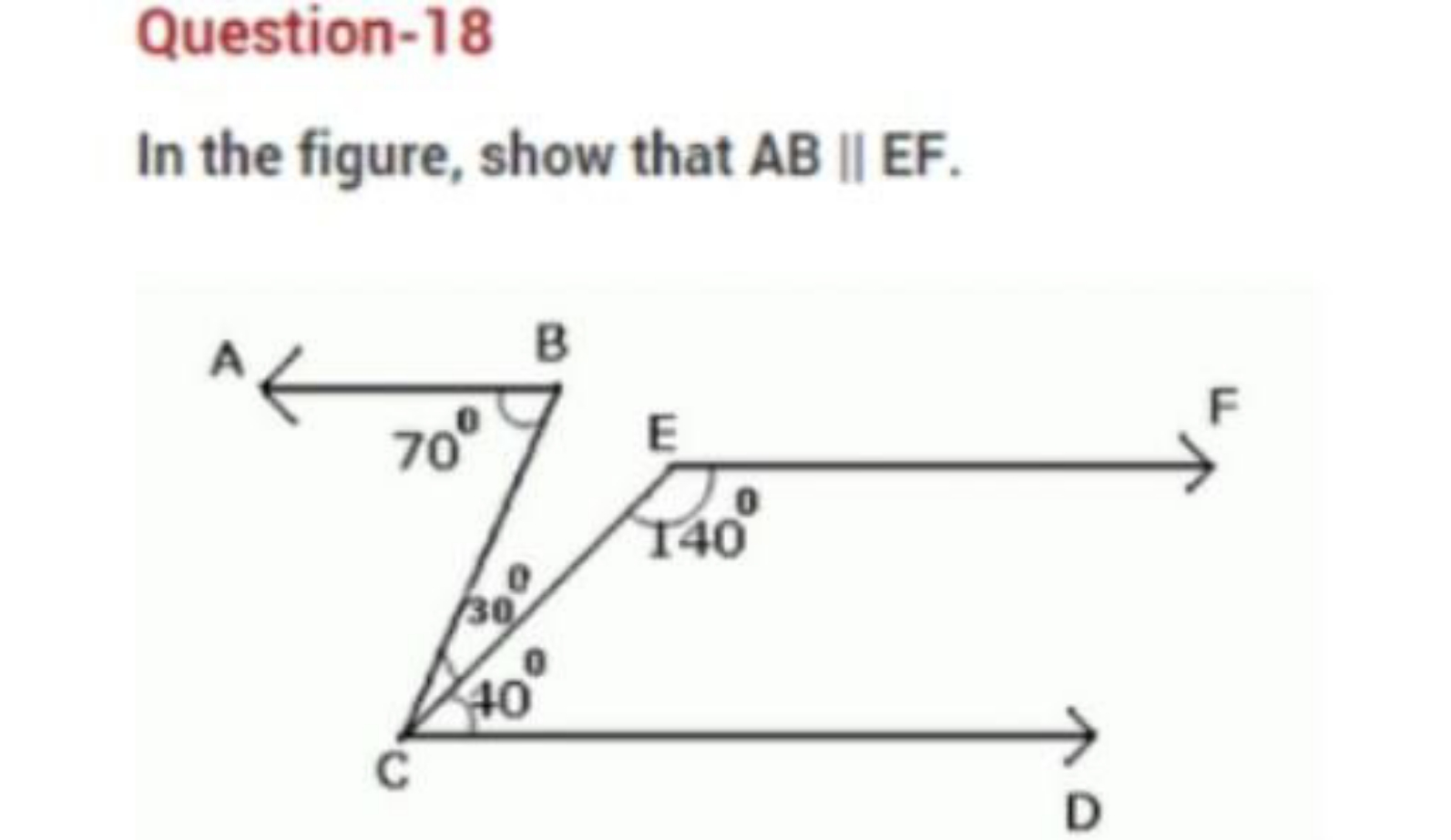 Question-18
In the figure, show that AB∥EF.