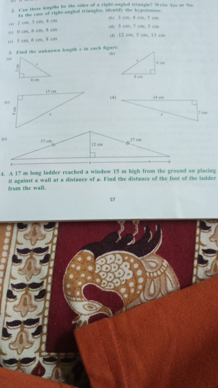 2. Can these lengths be the sides of a right-angled triangle? Write Ye