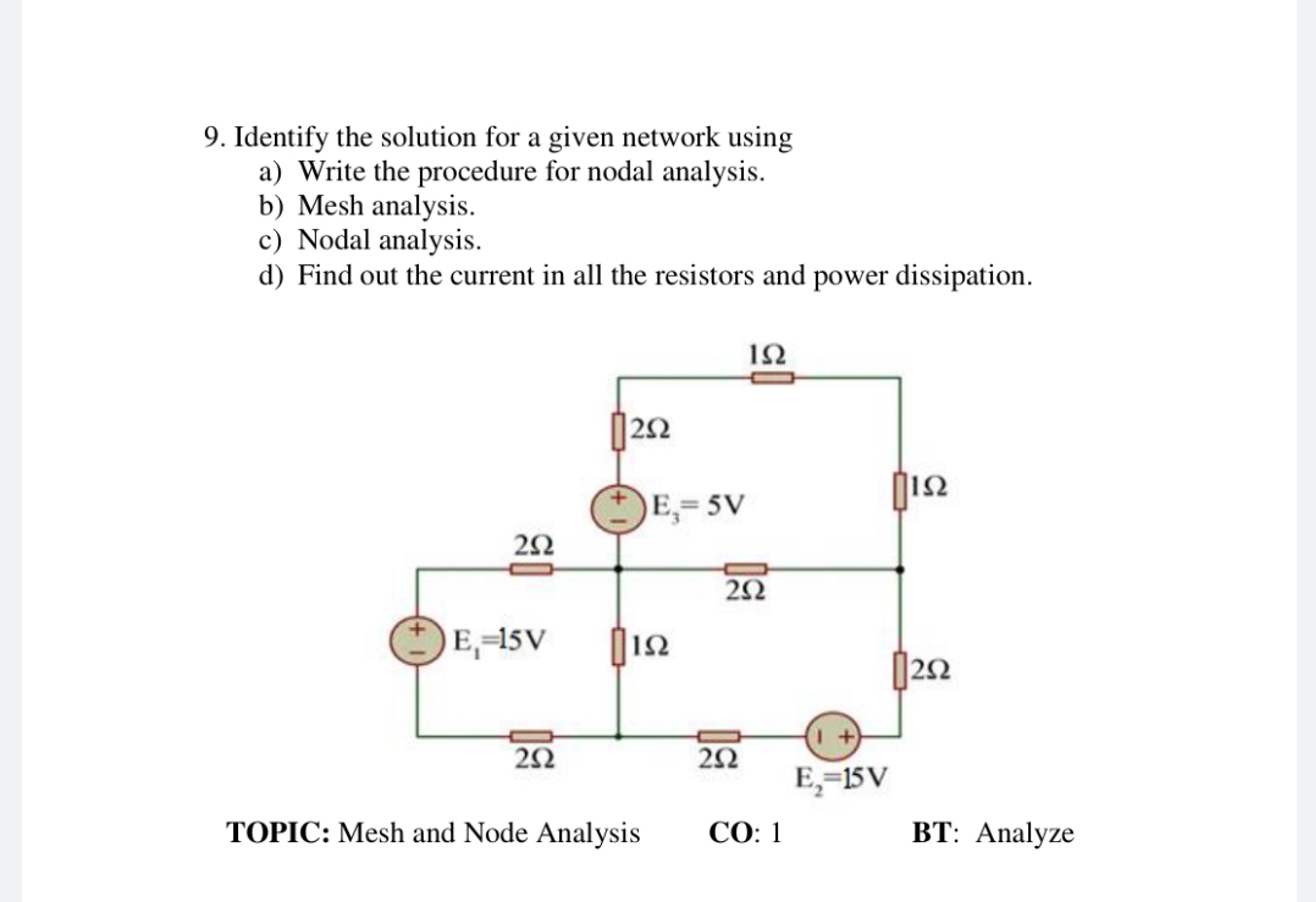 9. Identify the solution for a given network using
a) Write the proced