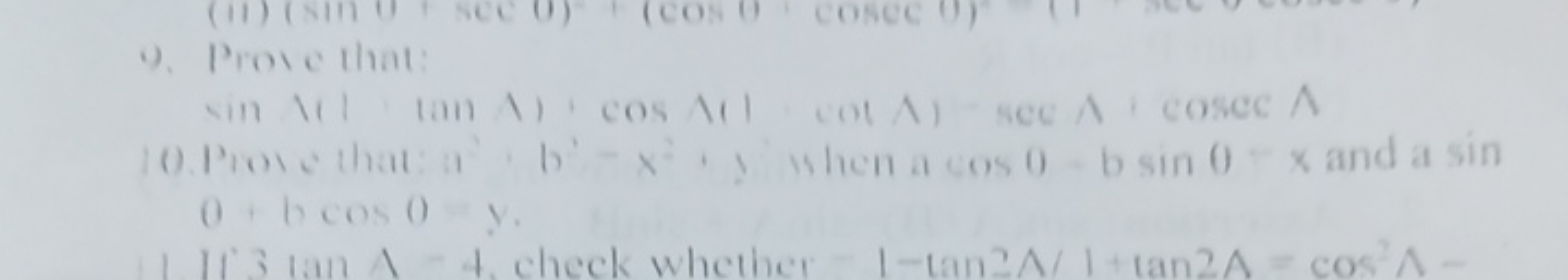 9. Prote that:
in \1 tin \1 cos \1 wol 1 secs cosecA
(). Pot (hat: a b