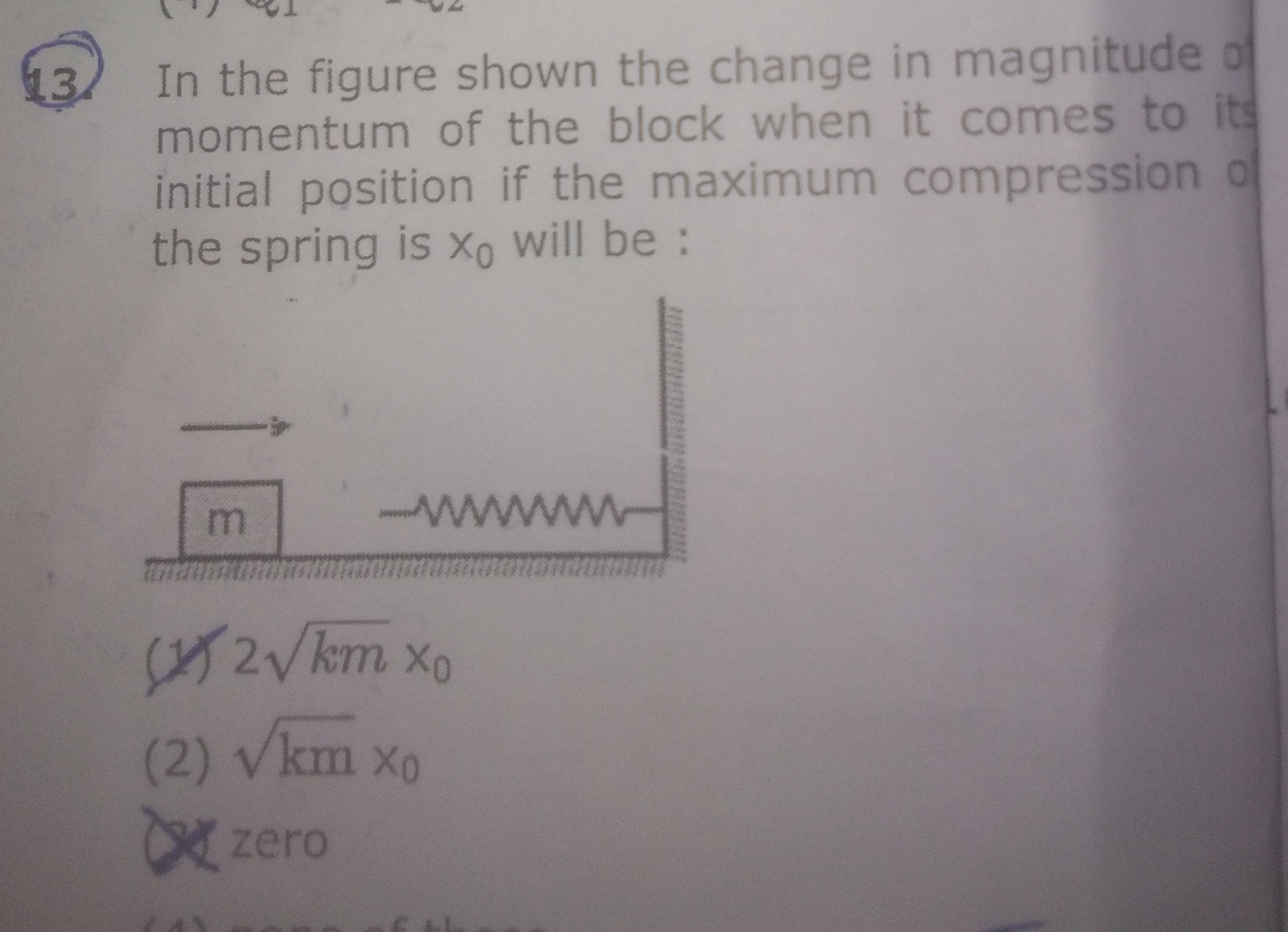 (13. In the figure shown the change in magnitude of momentum of the bl